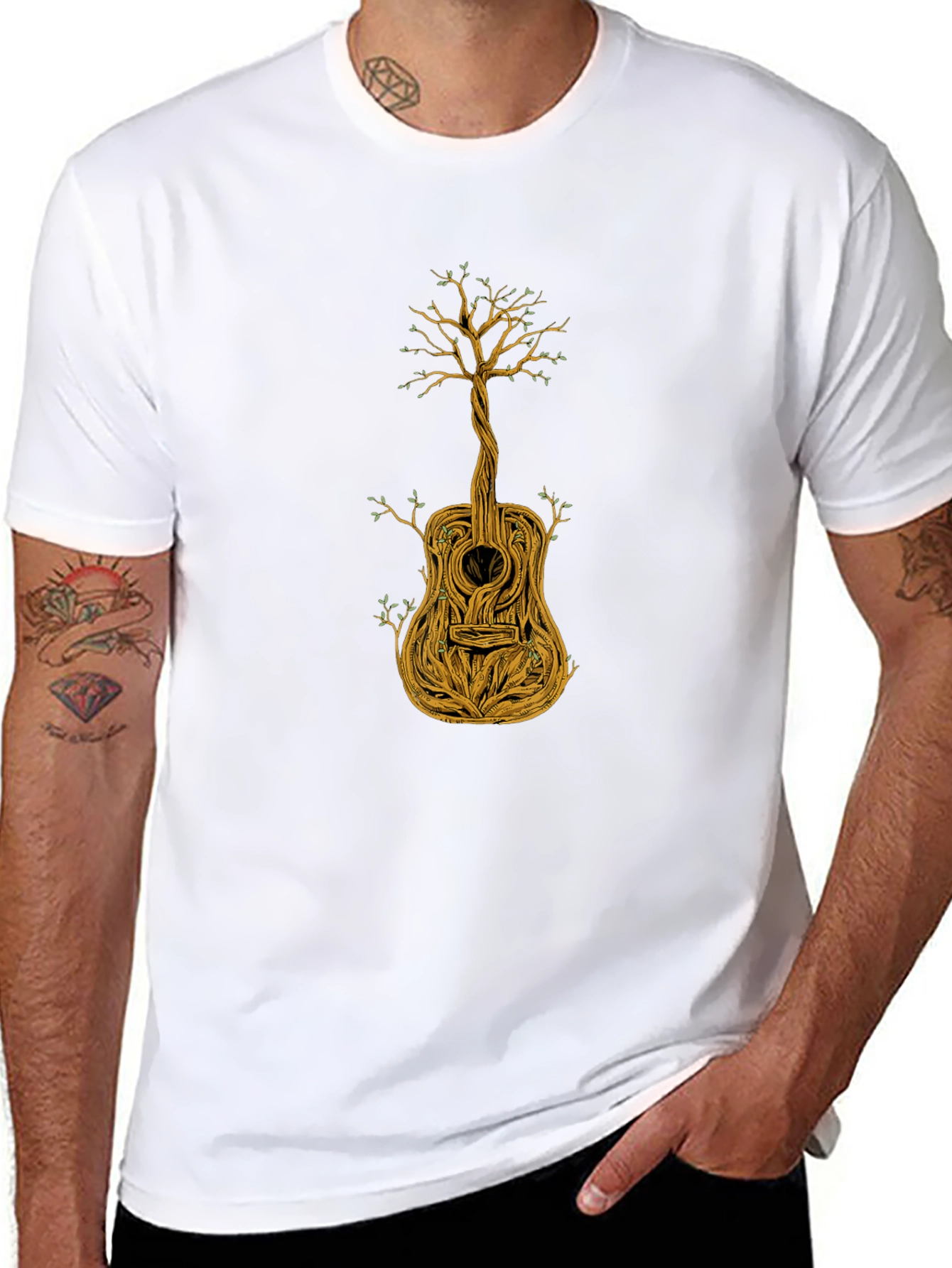 Black Guitar Tree Graphic Tee - Black Cotton Blend view 8