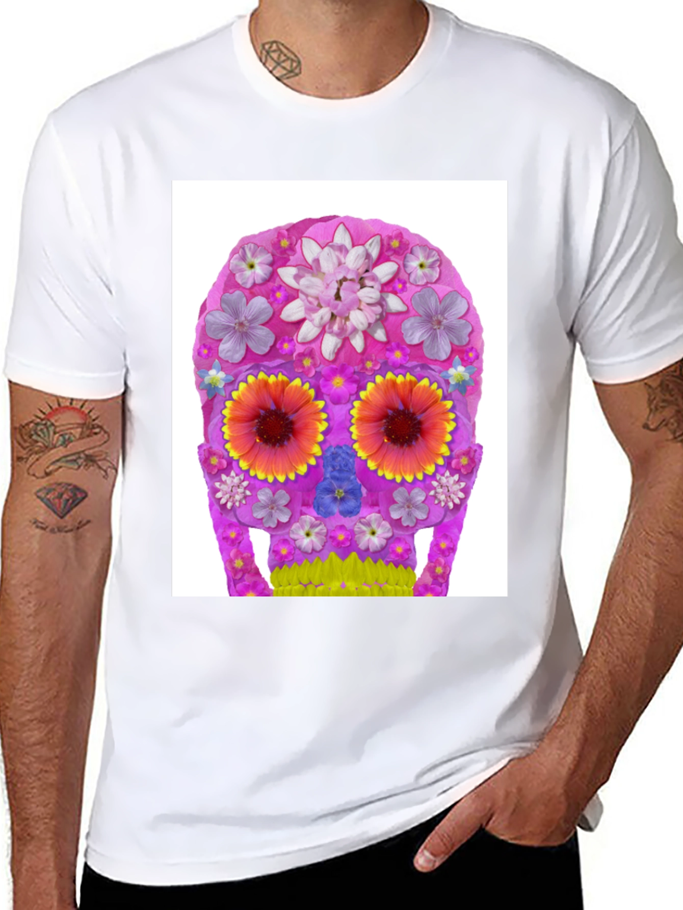 Black Floral Sugar Skull Graphic T-Shirt view 8