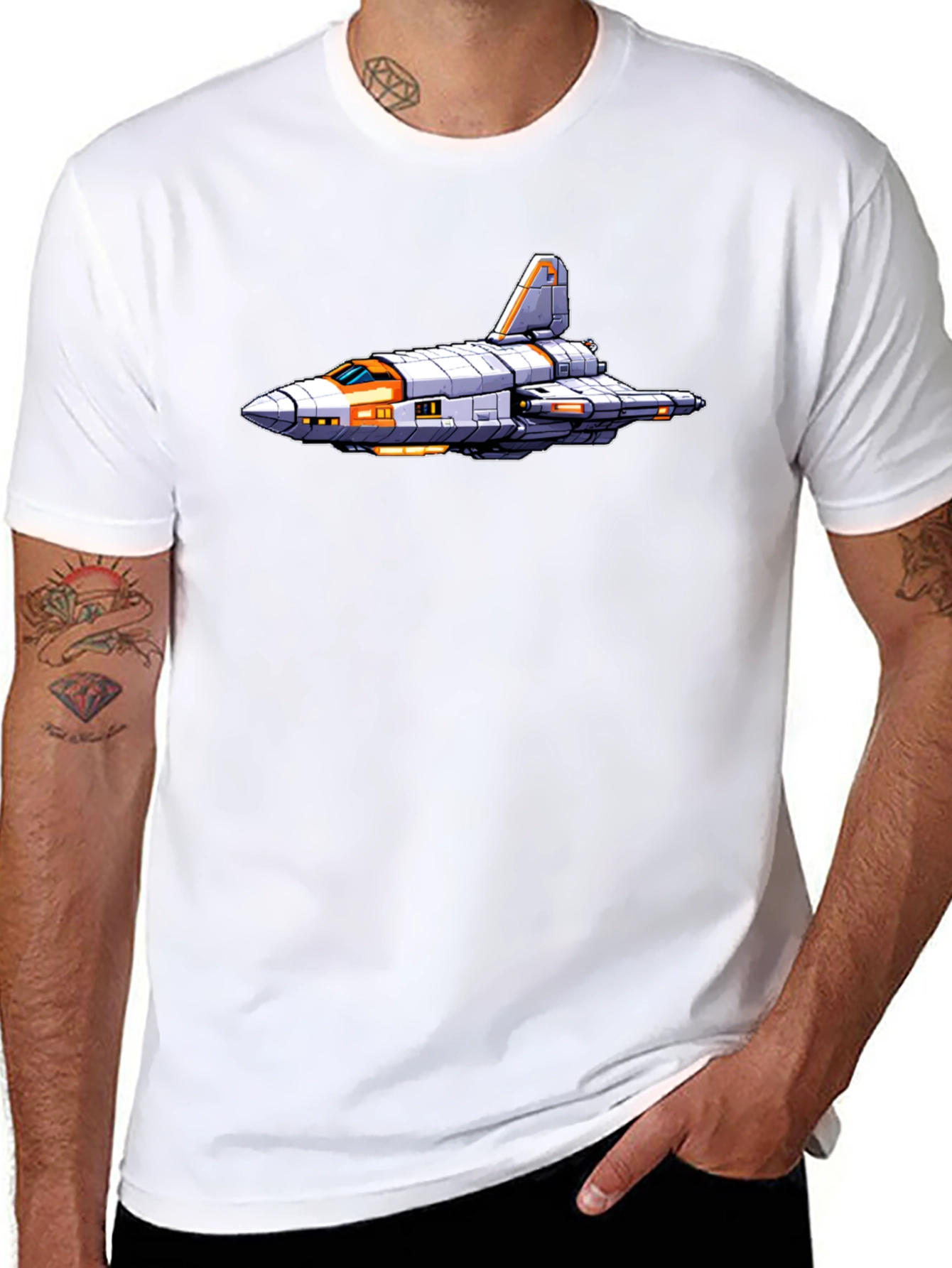 Black Retro Spaceship Graphic Tee - Black Cotton Blend view 8