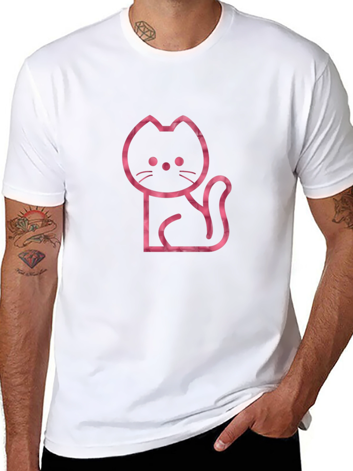 Black Cool Cat Outline Graphic Tee - Black view 8