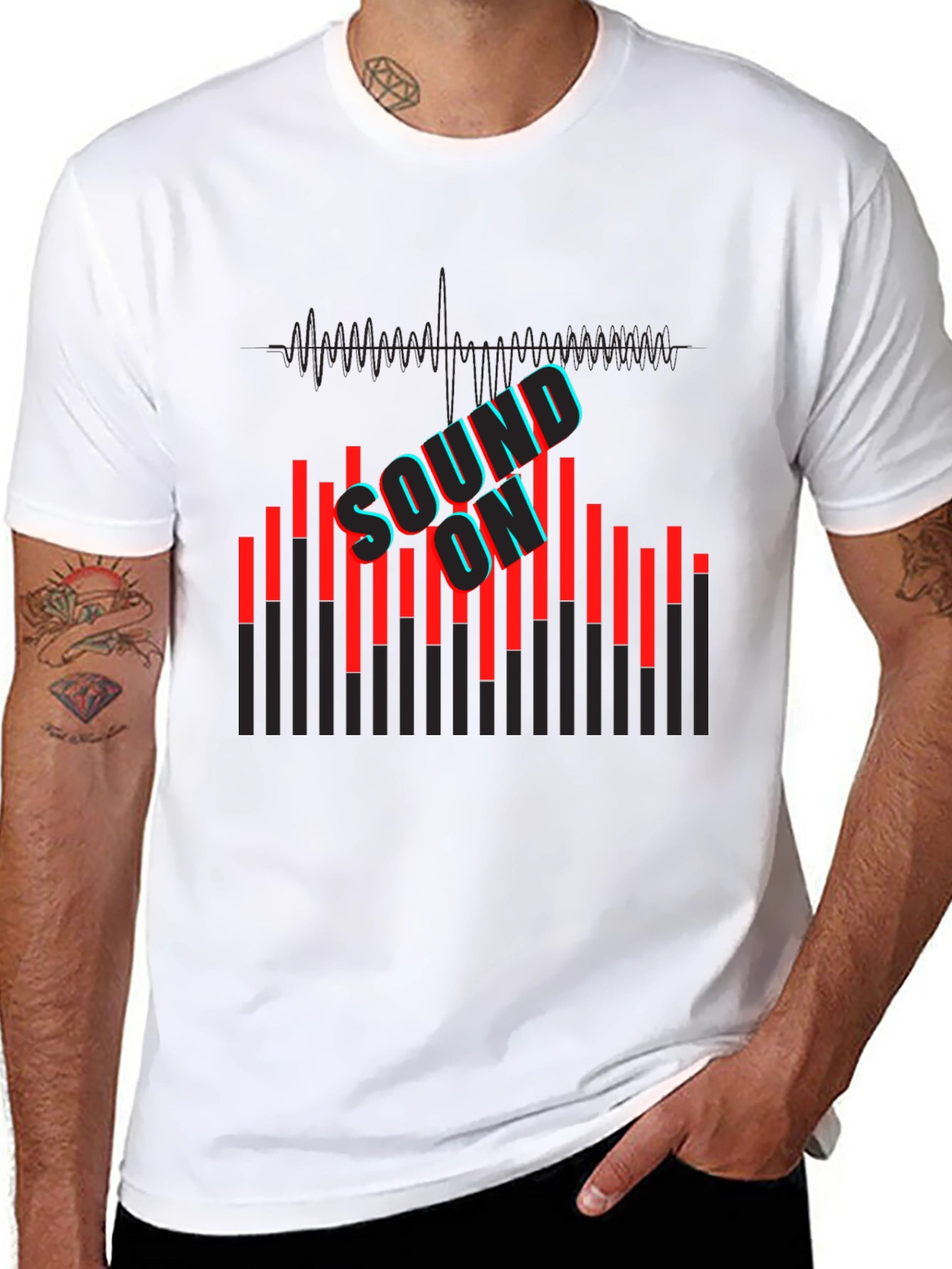 Black Sound On Graphic Print Men's Black T-Shirt view 8