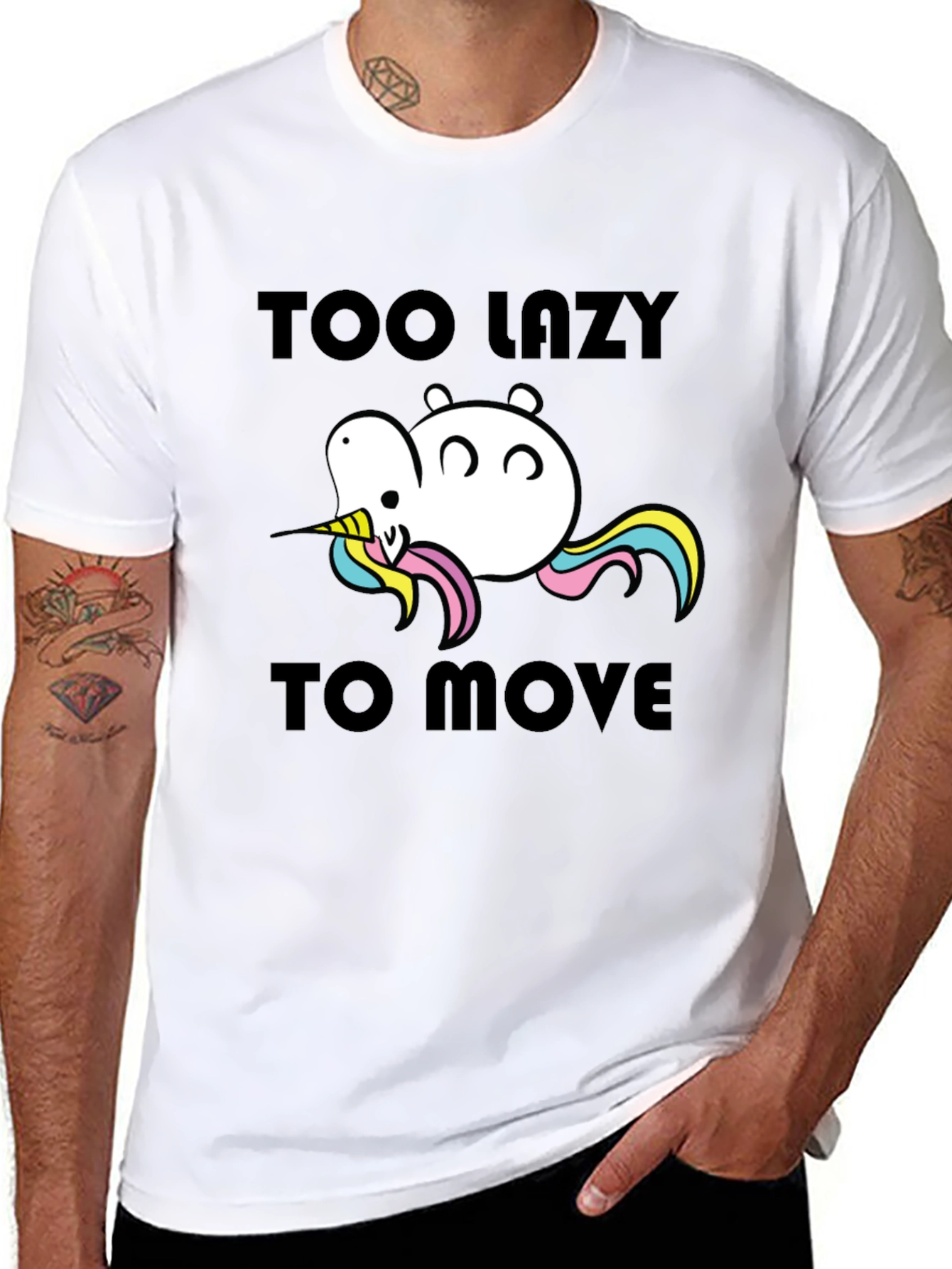 Black Too Lazy to Move Funny Unicorn T-Shirt view 8