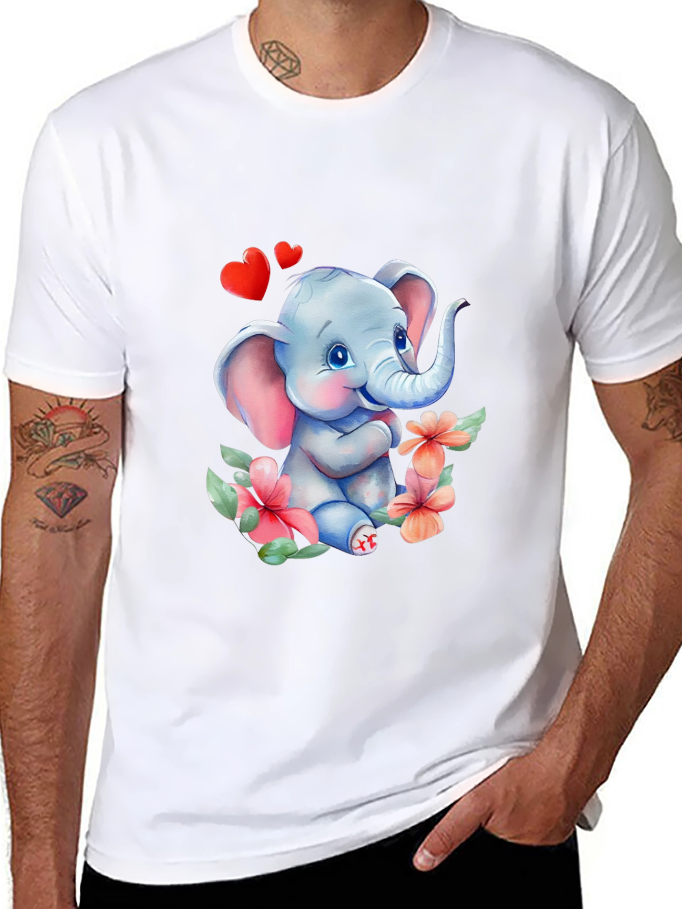 Black Cute Elephant Love Tee - Soft Cotton Blend view 8