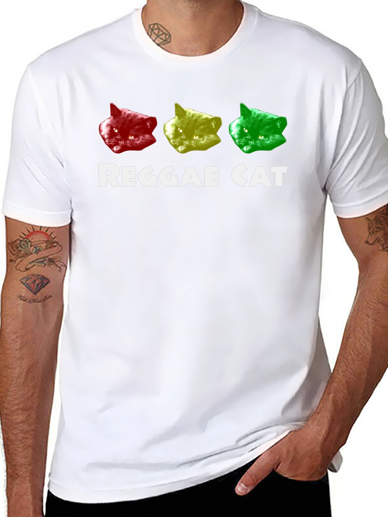 Black Reggae Cat T-Shirt - Rasta Colors Tee view 8