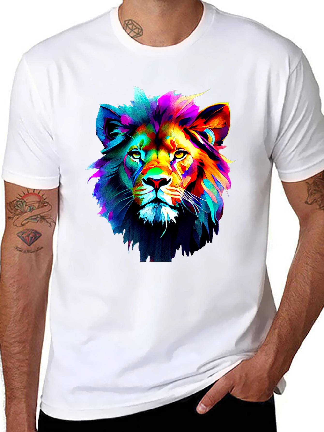 Black Vibrant Lion Graphic Black T-Shirt view 8