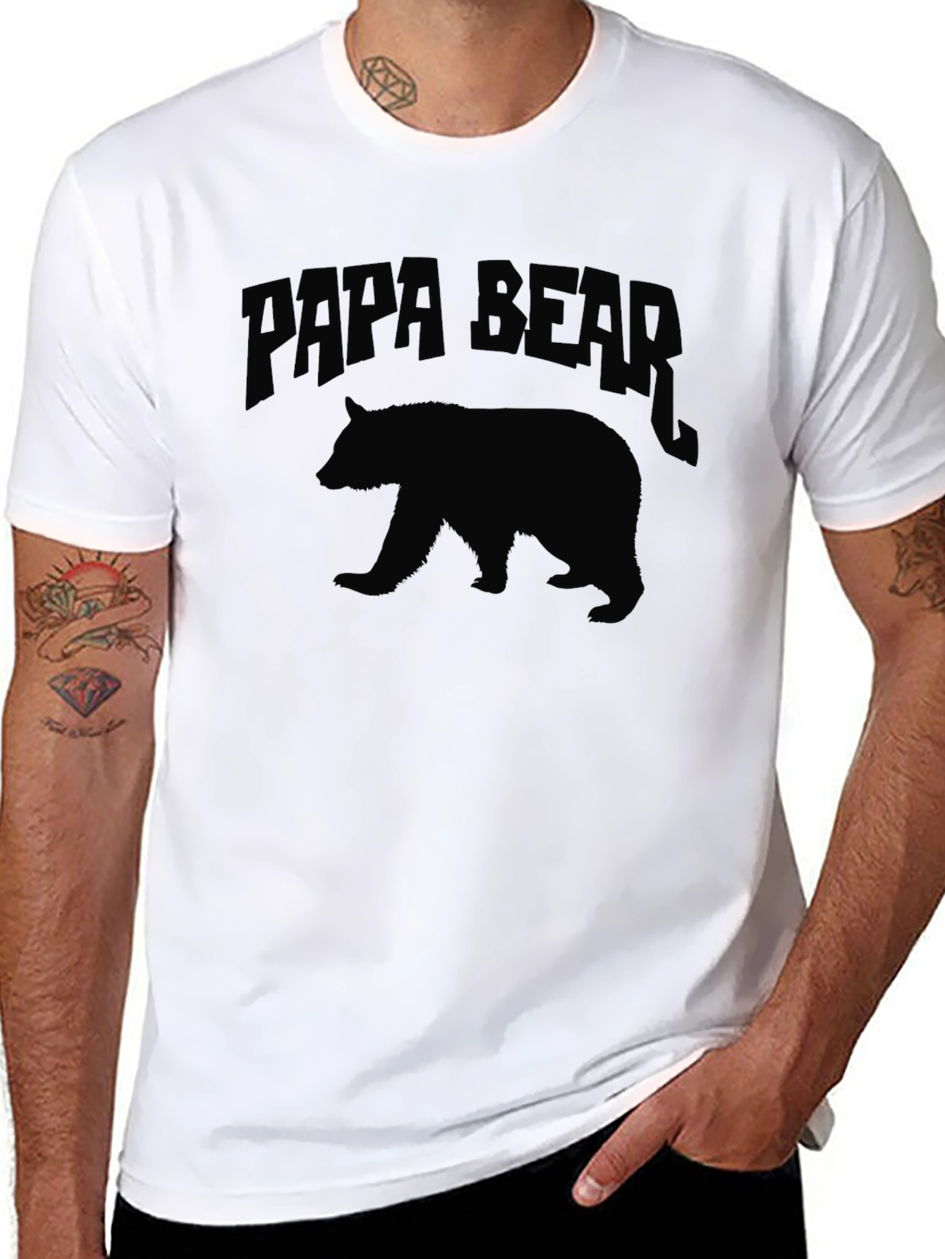 Black Papa Bear Graphic T-Shirt - Black Crew Neck Tee view 8