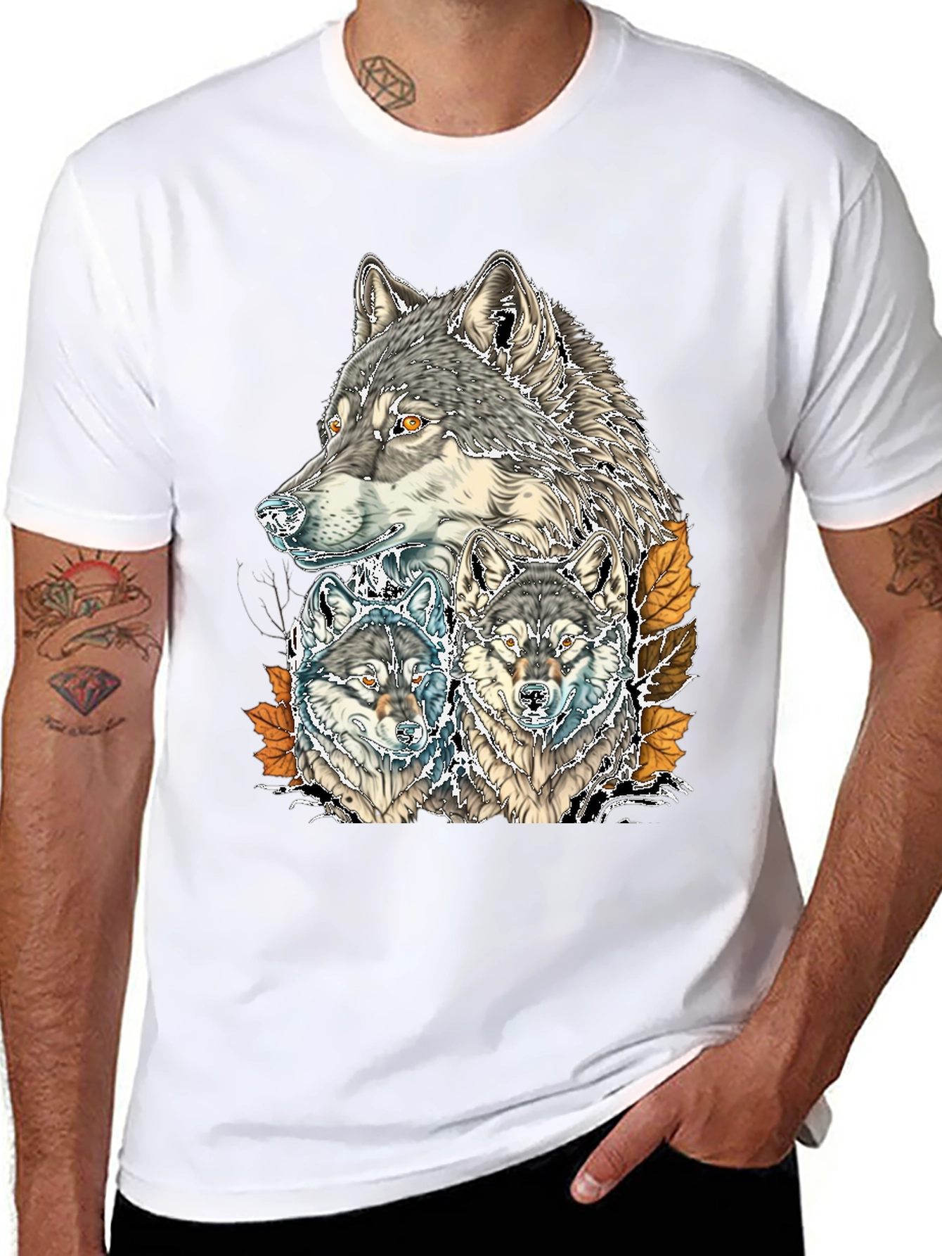 Black Wolf Pack Graphic Print Tee - Black Cotton view 8