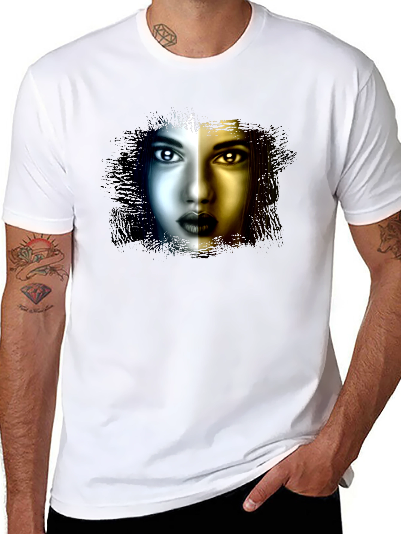 Black Artistic Woman Face Graphic Black T-Shirt view 8