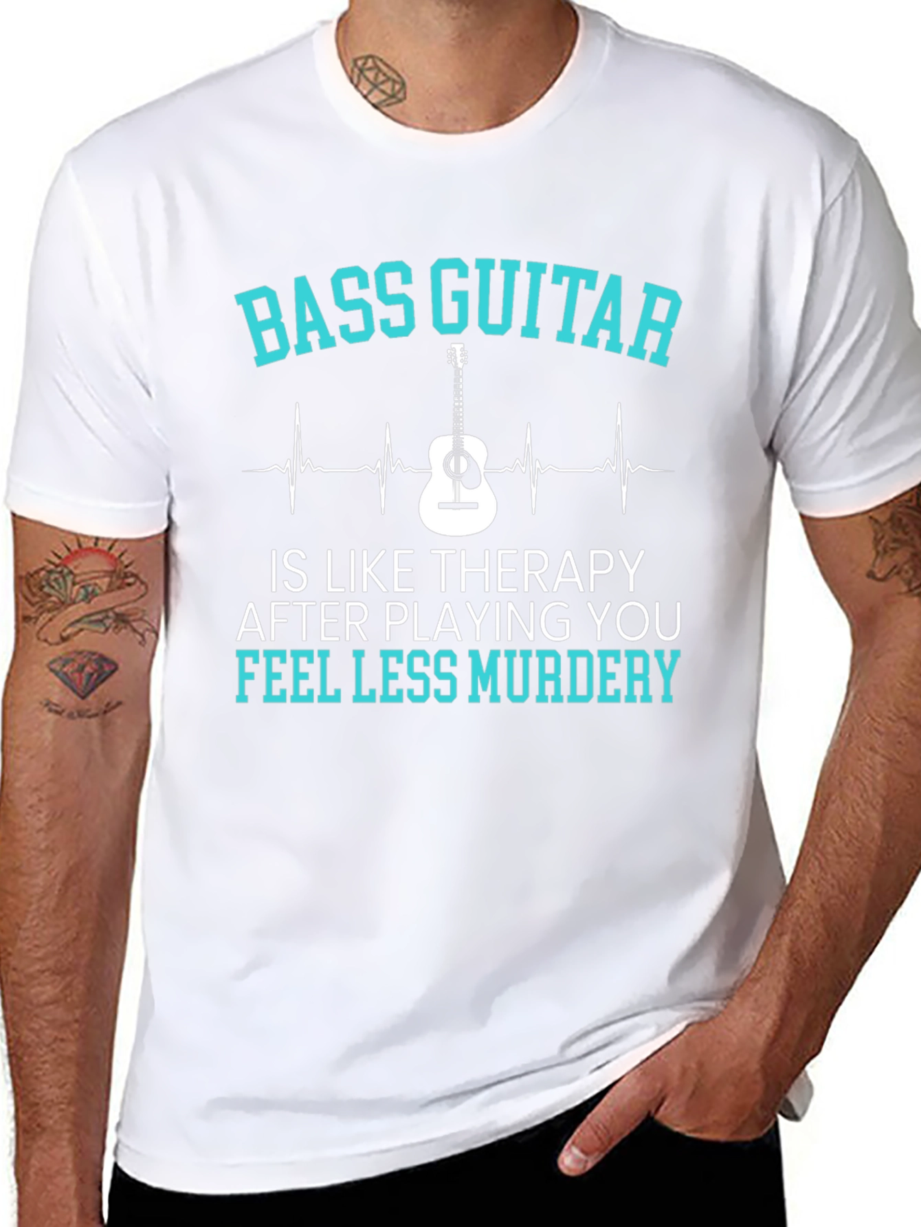 Black Bass Guitar Therapy Tee - Music Lover Gift view 8