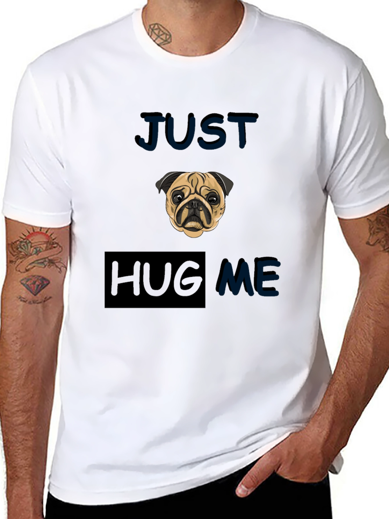 Pug 'Just Hug Me' Black T-Shirt - 8