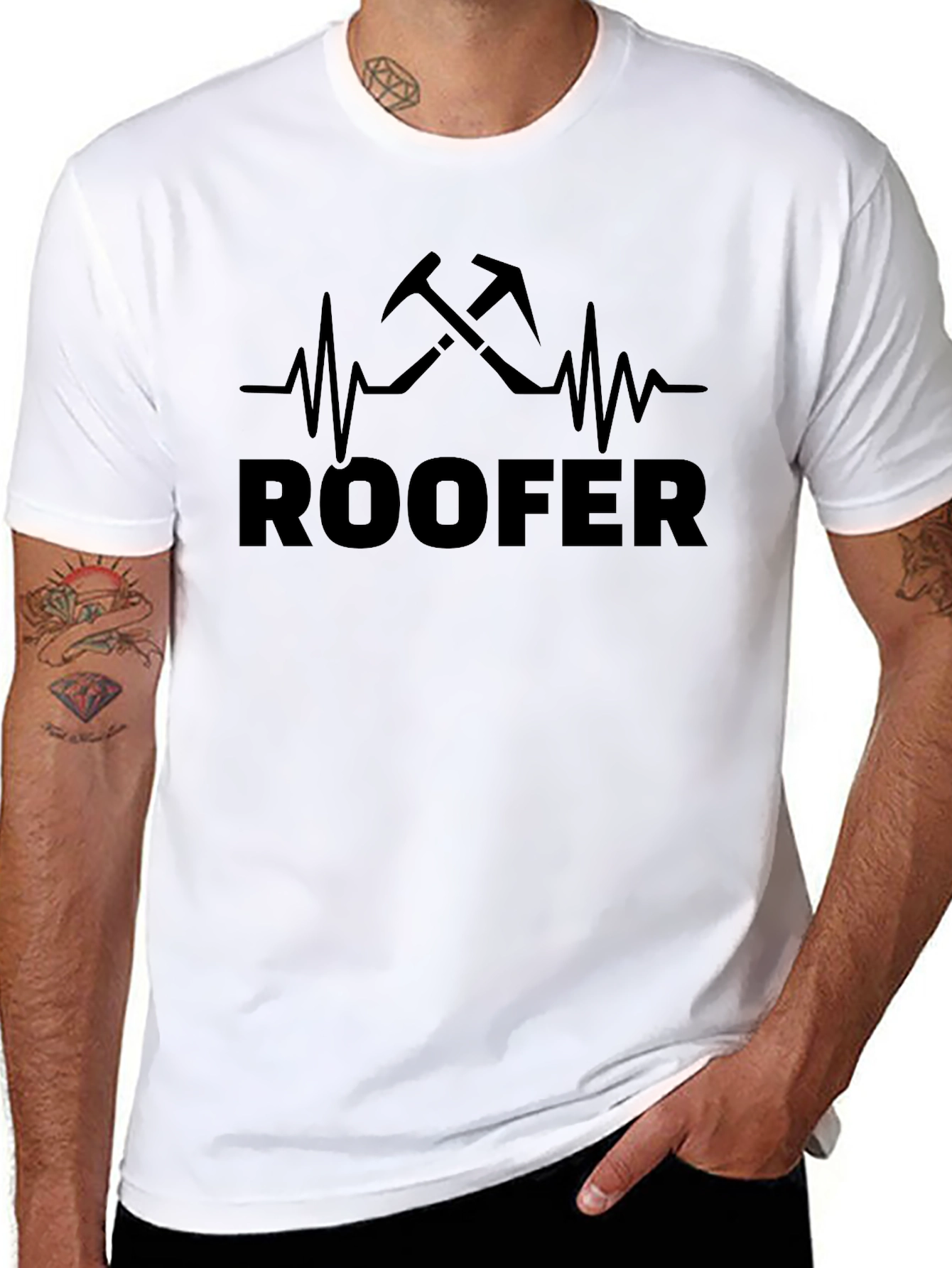 Black Roofer Heartbeat Black T-Shirt view 8
