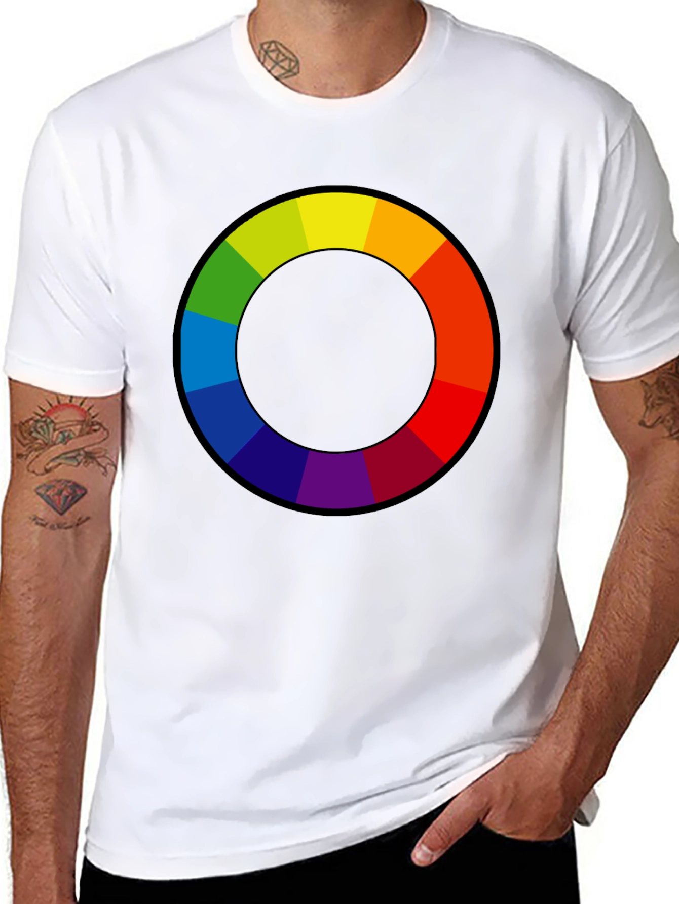 Black Vibrant Color Wheel Graphic T-Shirt view 8