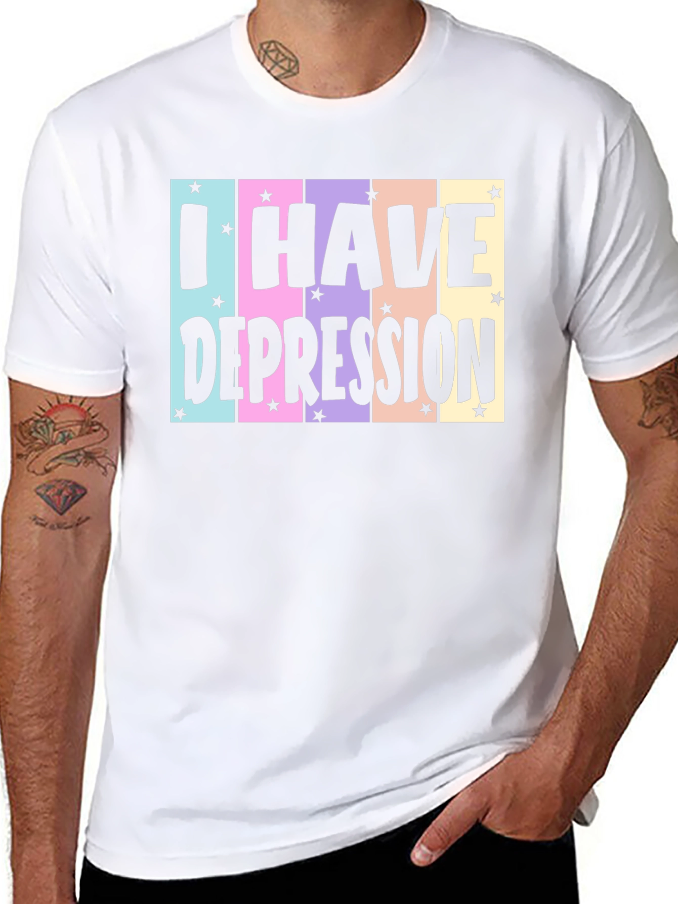 Black I Have Depression T-Shirt, Black Cotton Tee, Graphic Print view 8