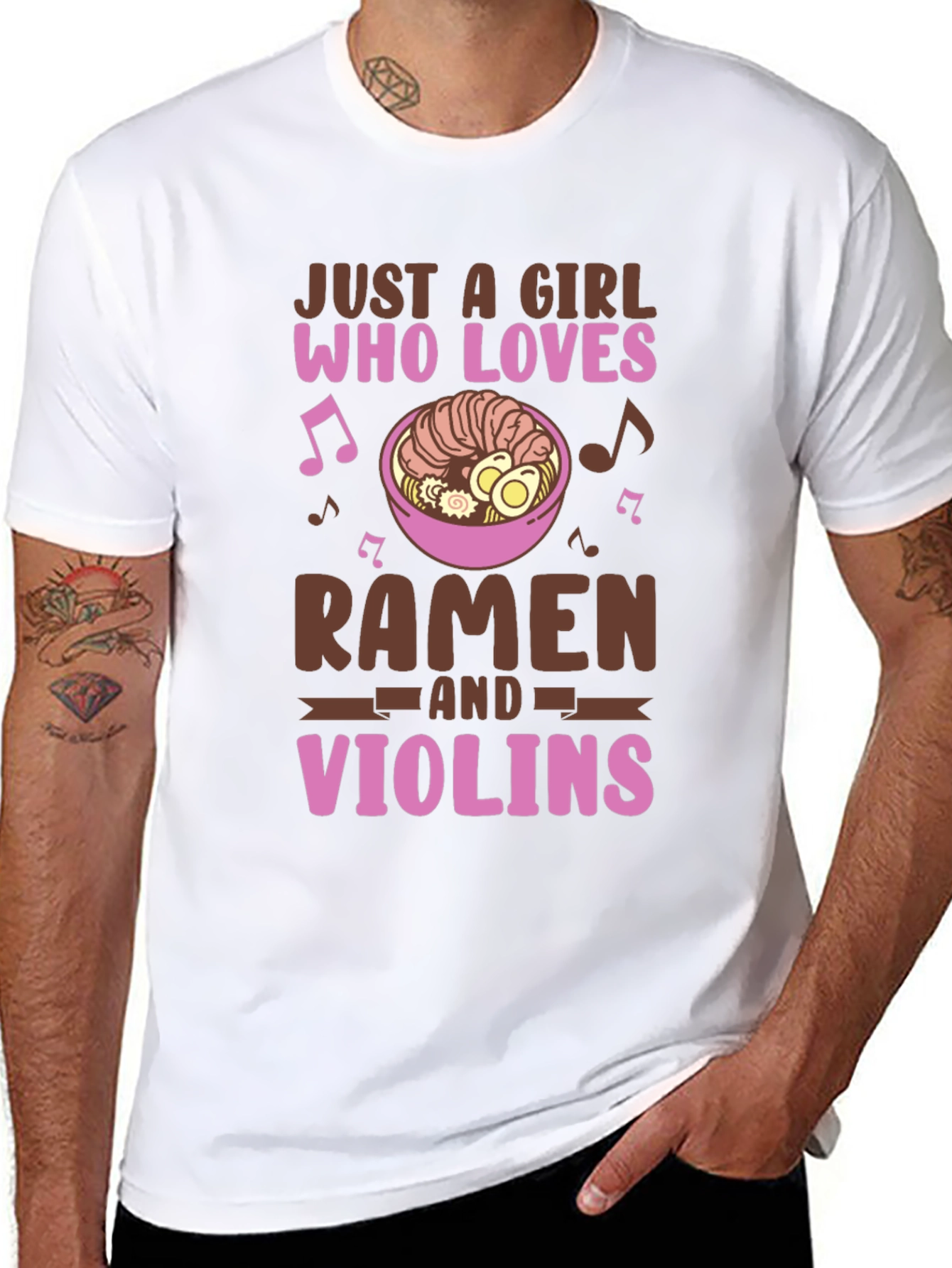 Black Ramen & Violin Lover T-Shirt - Cute Girl Design view 8