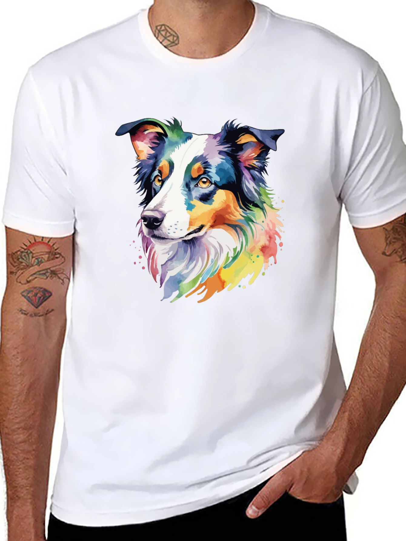 Black Colorful Australian Shepherd Dog Graphic T-Shirt view 8