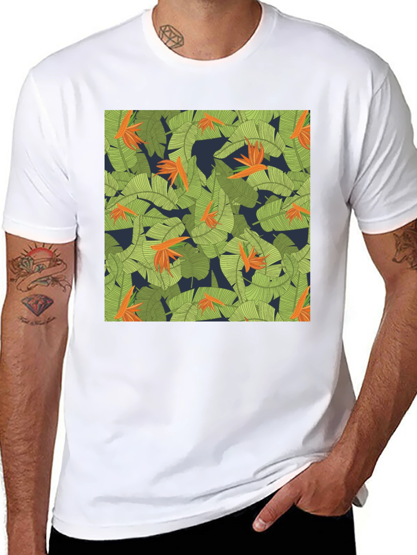 Black Tropical Floral Print T-Shirt view 8