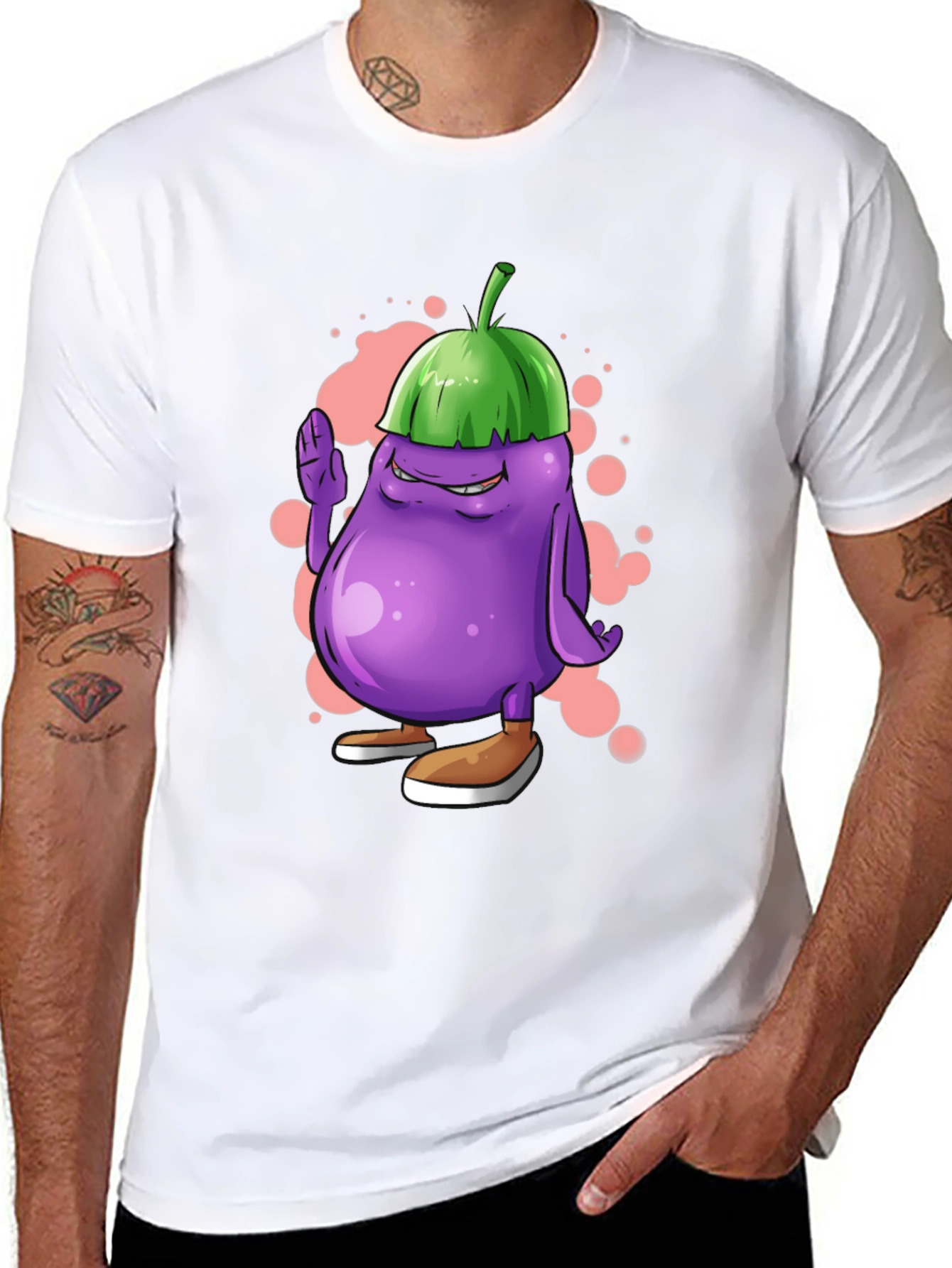 Black Eggplant Cartoon Graphic Tee view 8