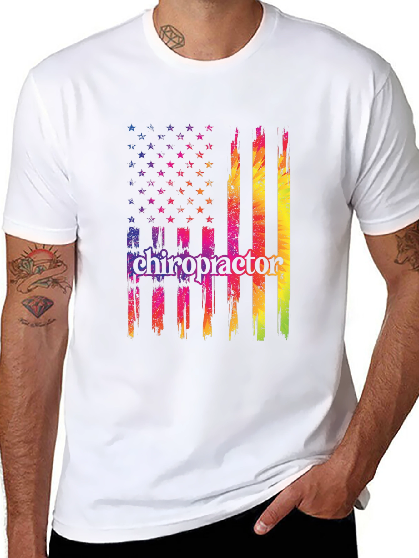 Black Chiropractor USA Flag Graphic T-Shirt view 8