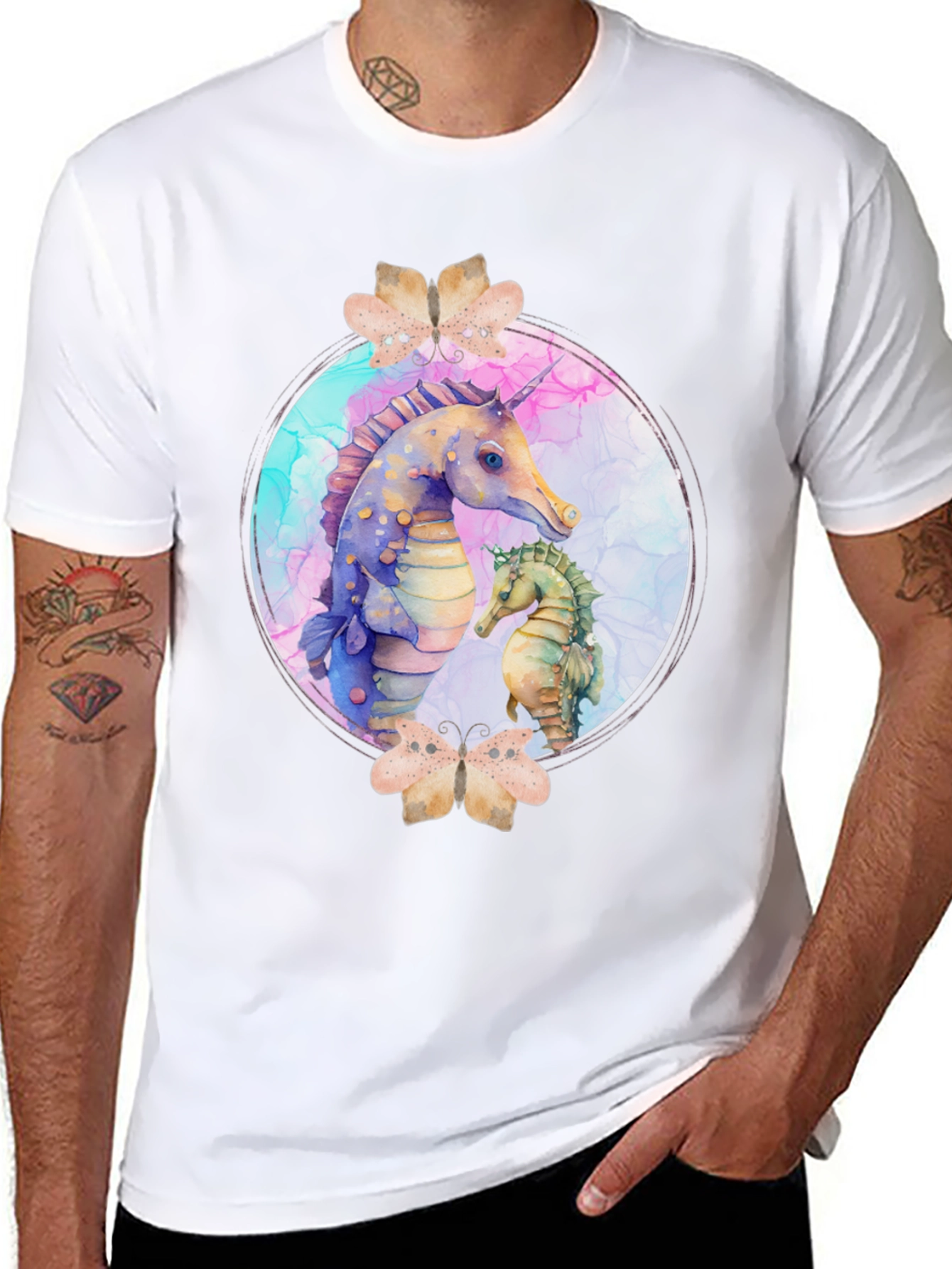 Black Watercolor Seahorse T-Shirt - Black view 8