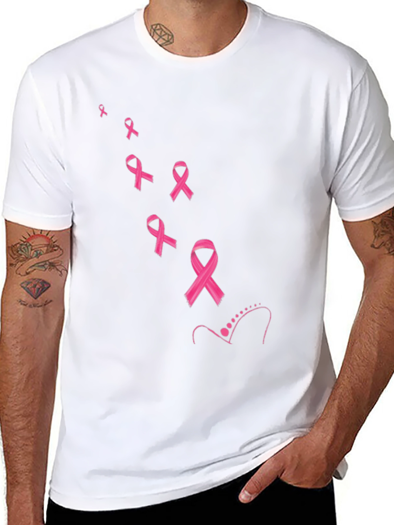 Black Pink Ribbon Awareness Black T-Shirt view 8