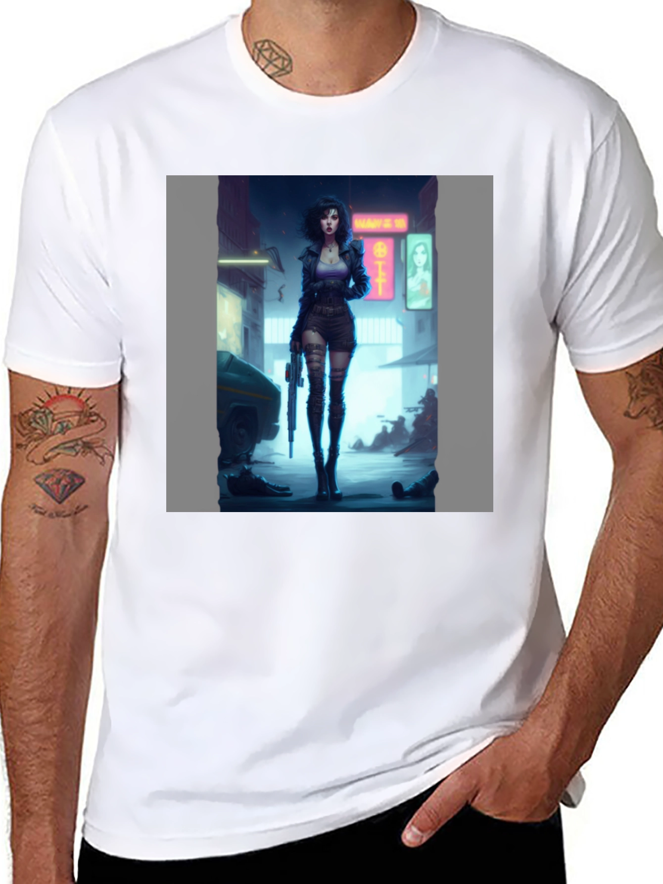 Black Cyberpunk Girl Graphic Black T-Shirt view 8