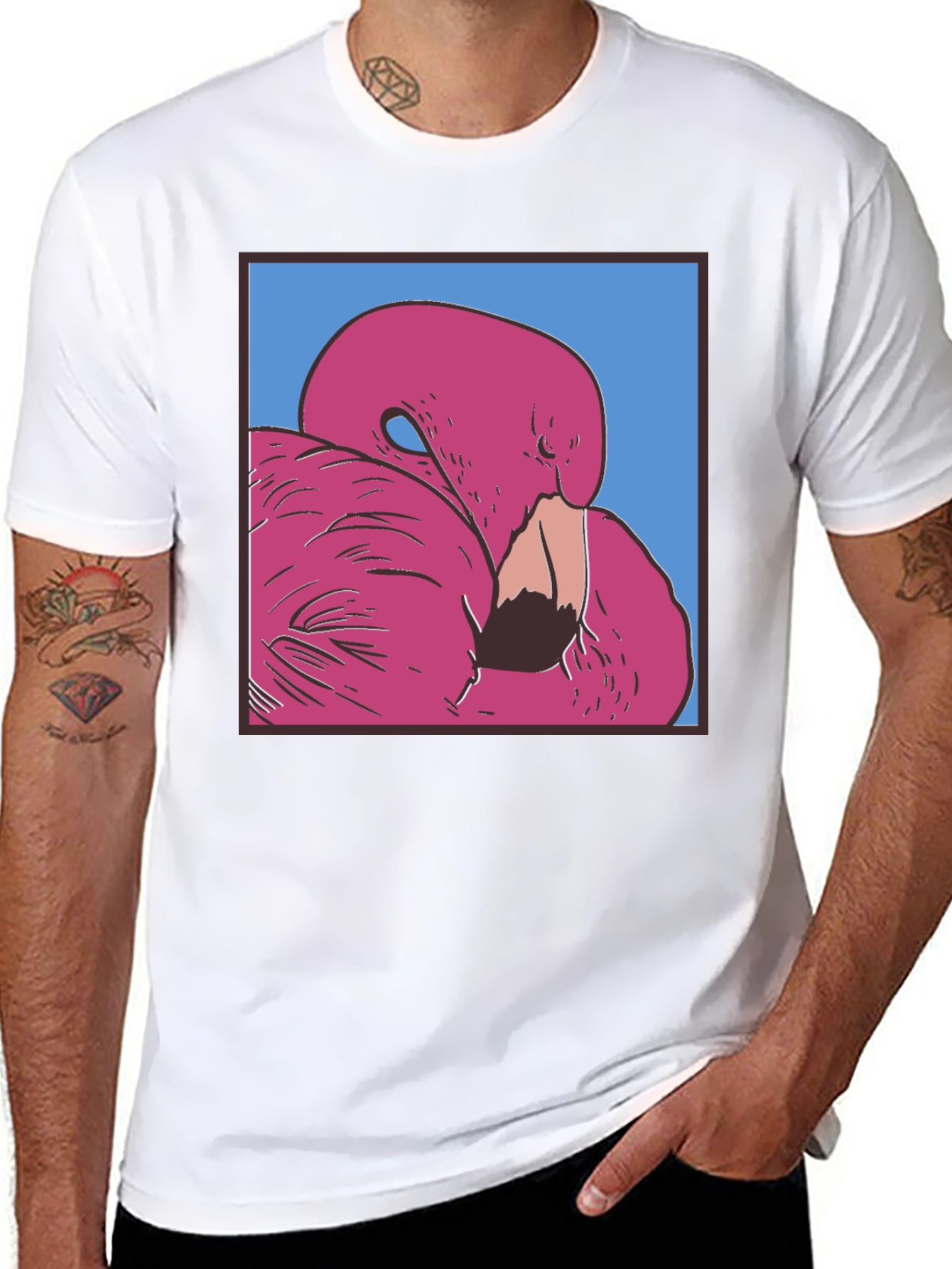 Black Pink Flamingo Graphic Black T-Shirt view 8