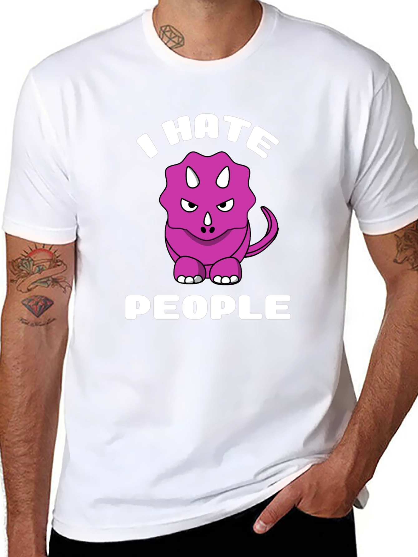 Black I Hate People Triceratops Graphic Tee view 8