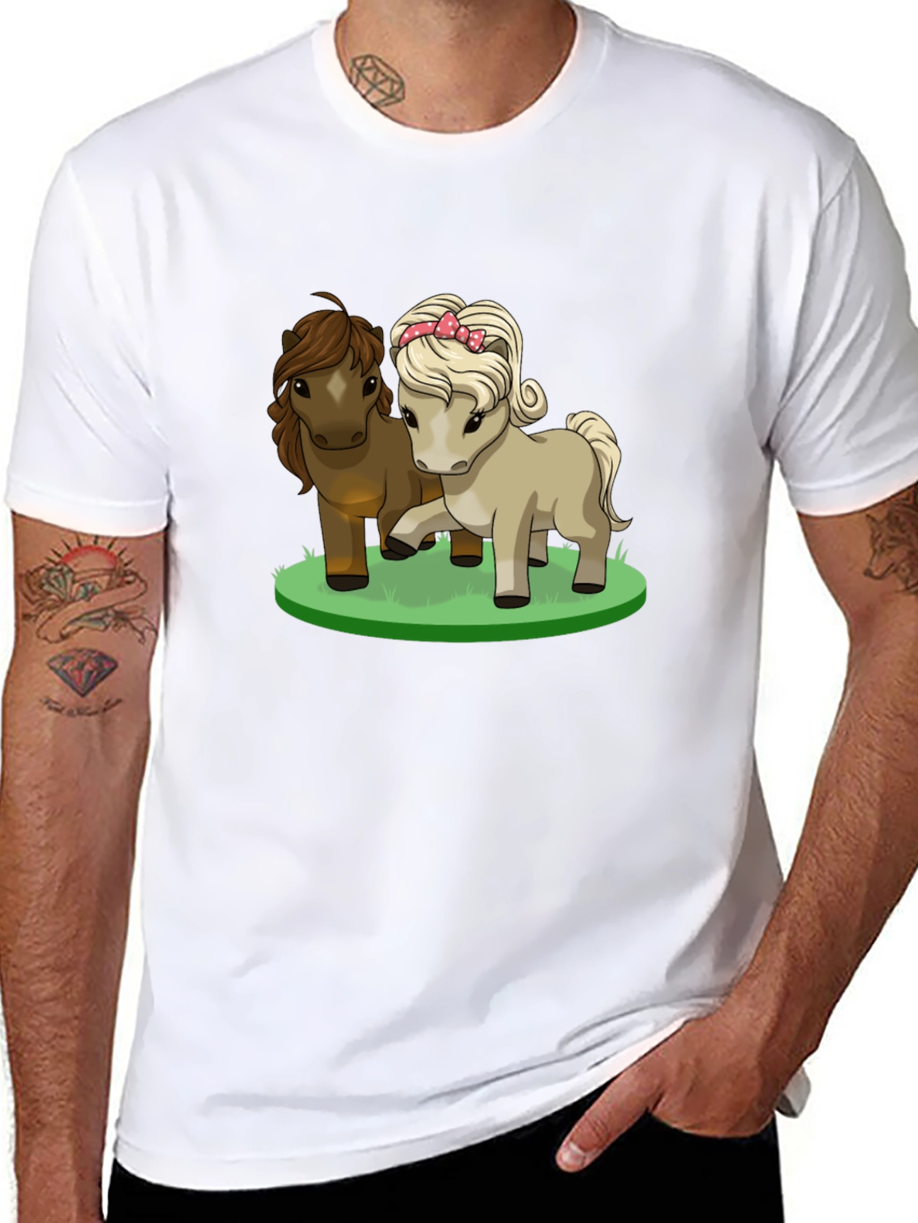 Black Cute Pony Cartoon Black T-Shirt view 8