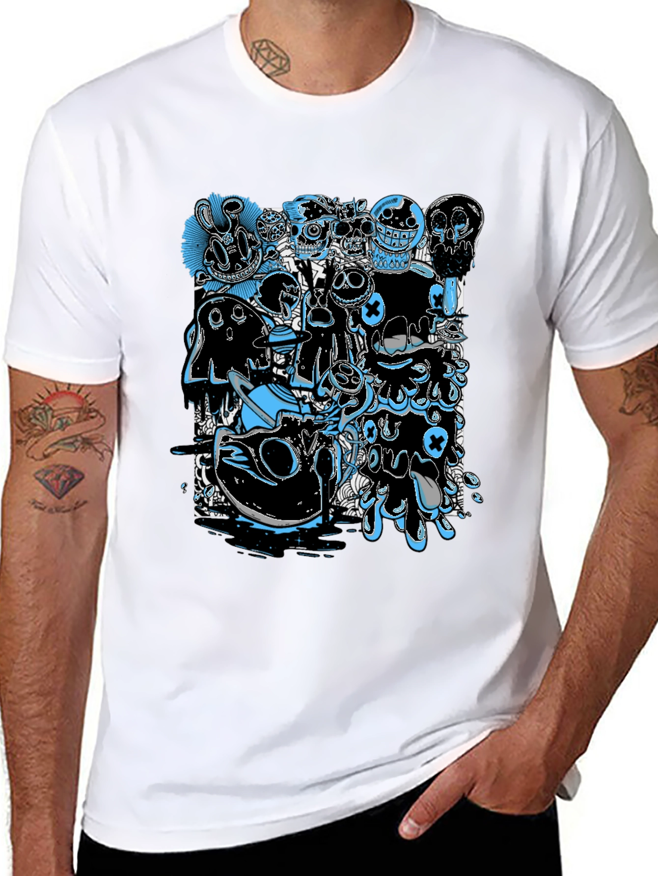 Black Unique Graphic Print Black T-Shirt view 8