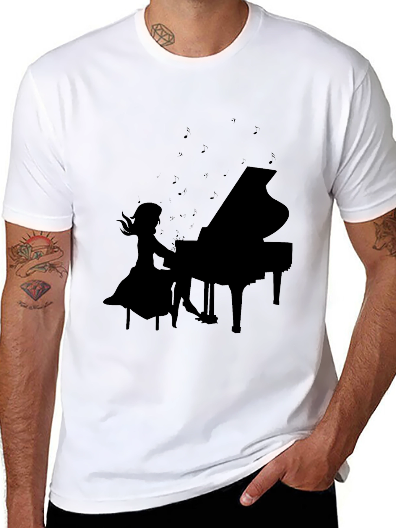 Black Piano Player Graphic Tee - Black Unisex T-Shirt view 8