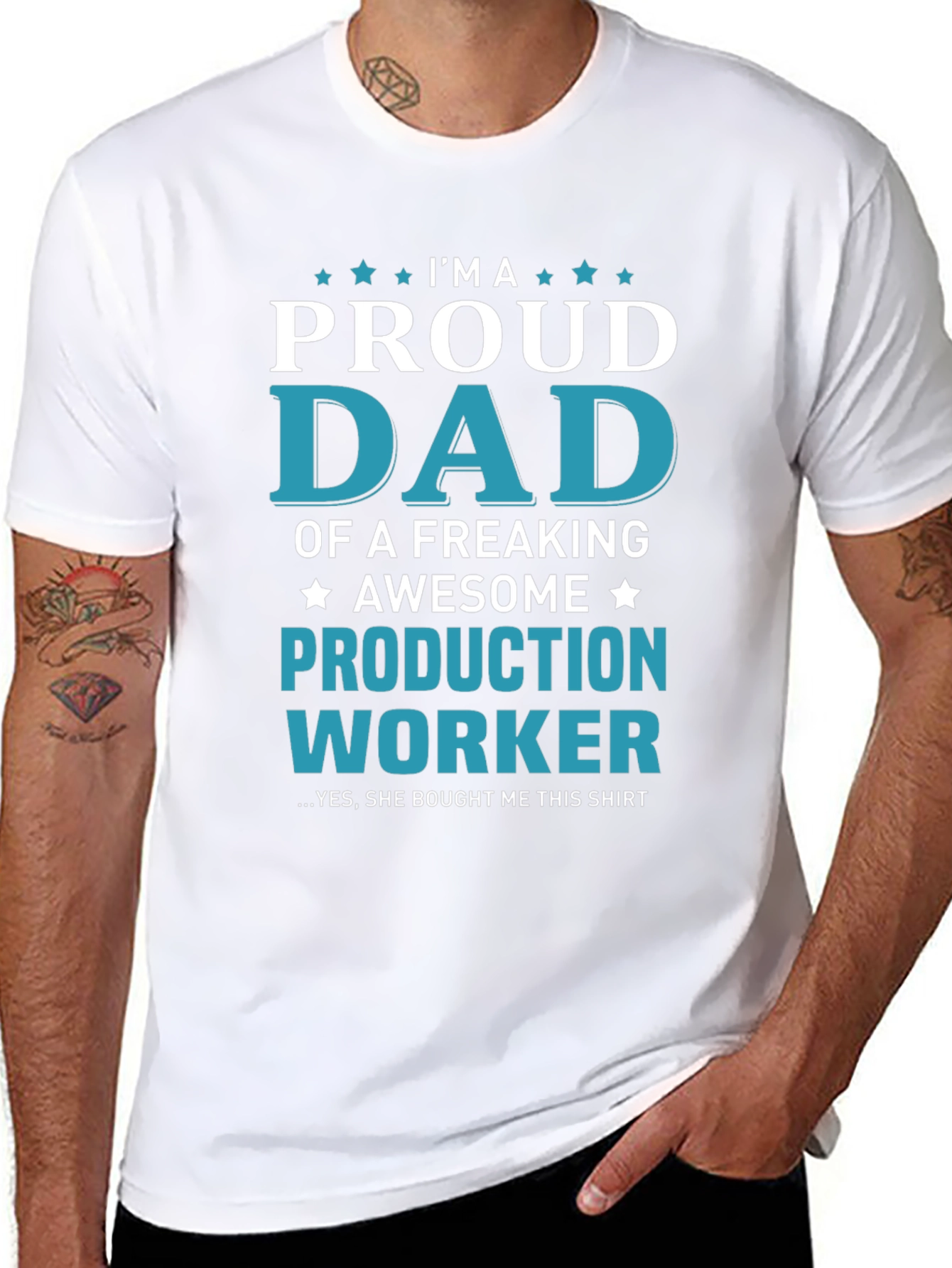 Black Proud Dad Production Worker Graphic T-Shirt view 8