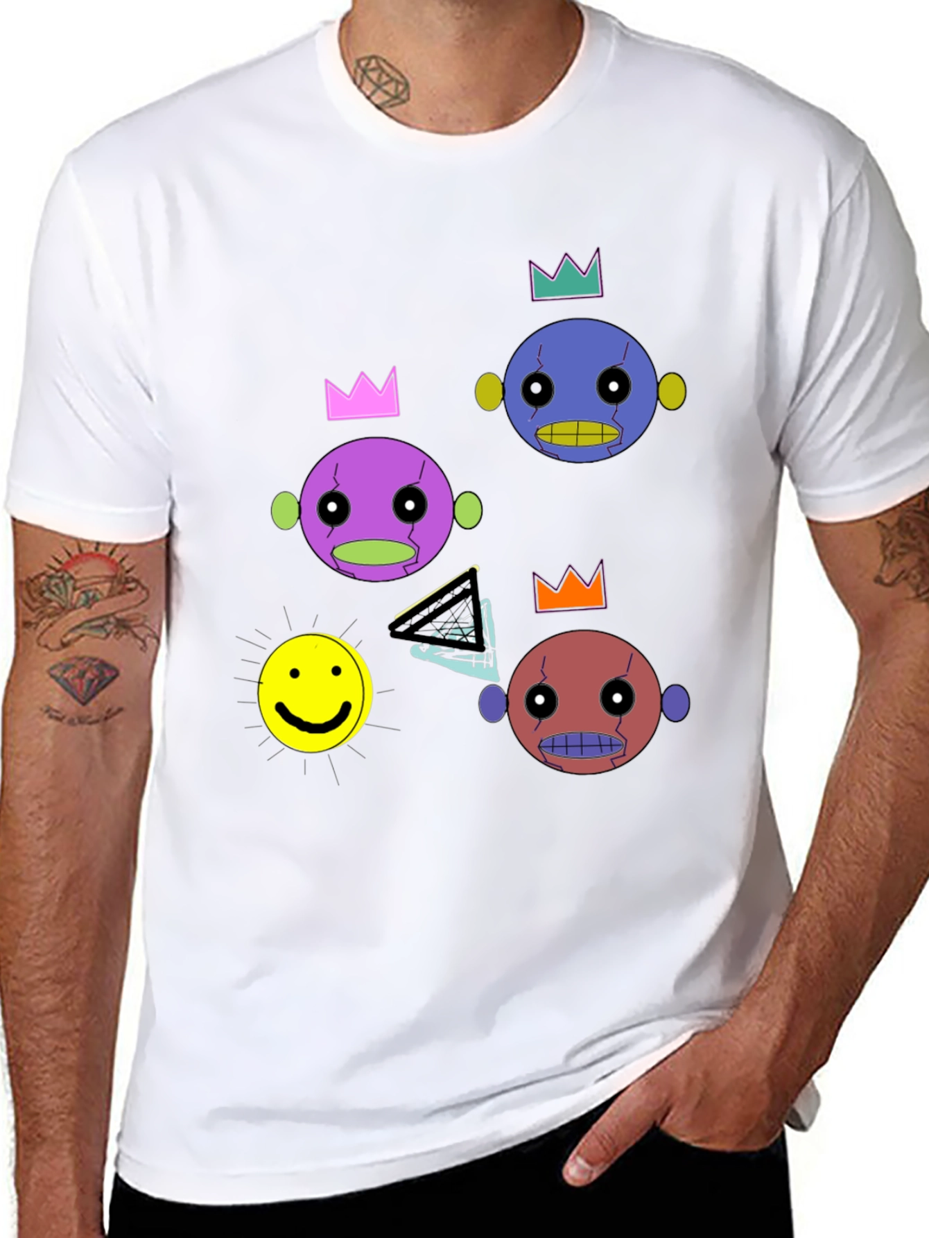 Black Funky Crowned Character Print Black T-Shirt view 8