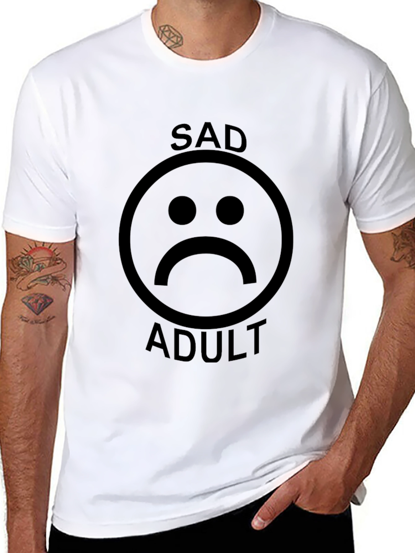 Black Sad Adult Graphic Tee - Unisex Black T-Shirt view 8