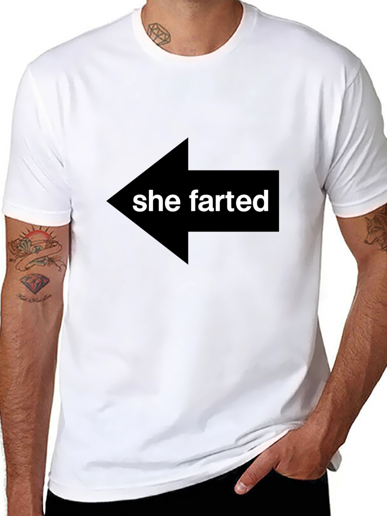 Black Humorous "She Farted" Arrow Graphic Tee - Novelty T-Shirt view 8
