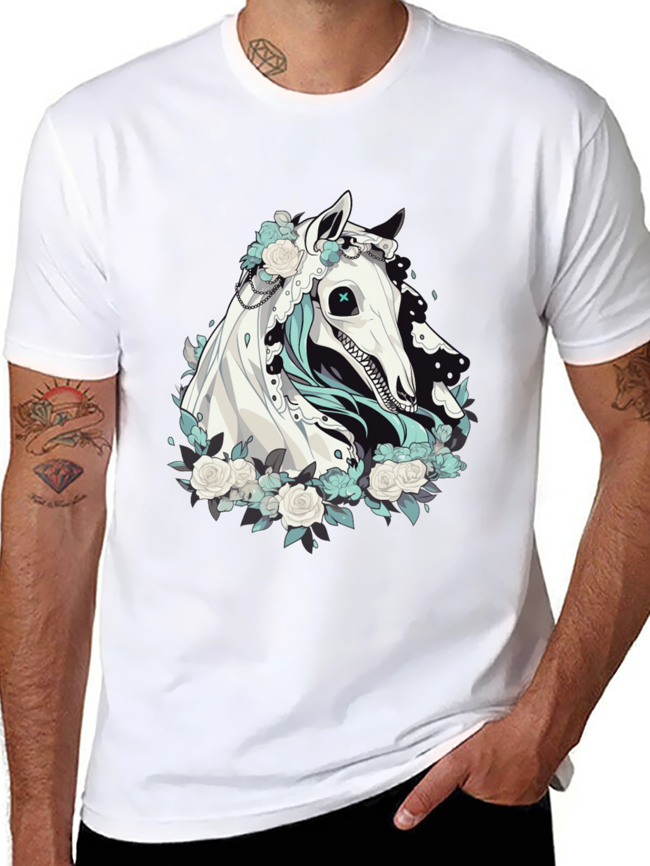 Black Floral Horse Graphic Tee - Black view 8