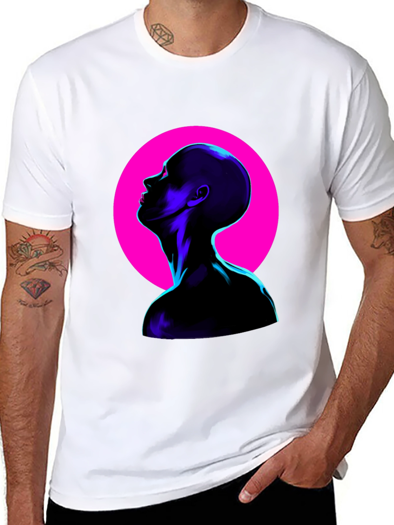 Black Cyberpunk Silhouette Graphic Tee - Bold Black view 8