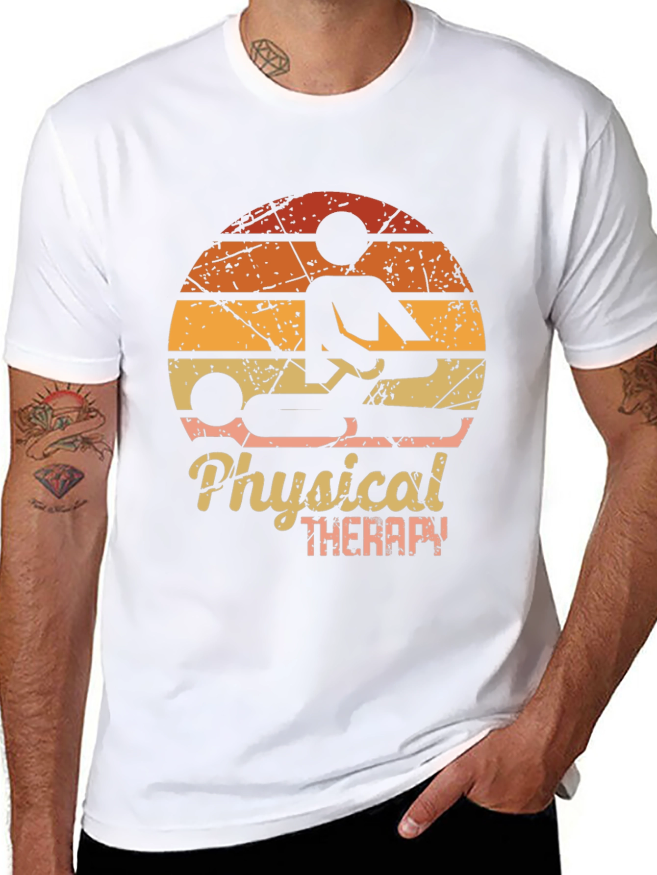 Black Physical Therapy Graphic Tee - Vintage Sunset Design view 8