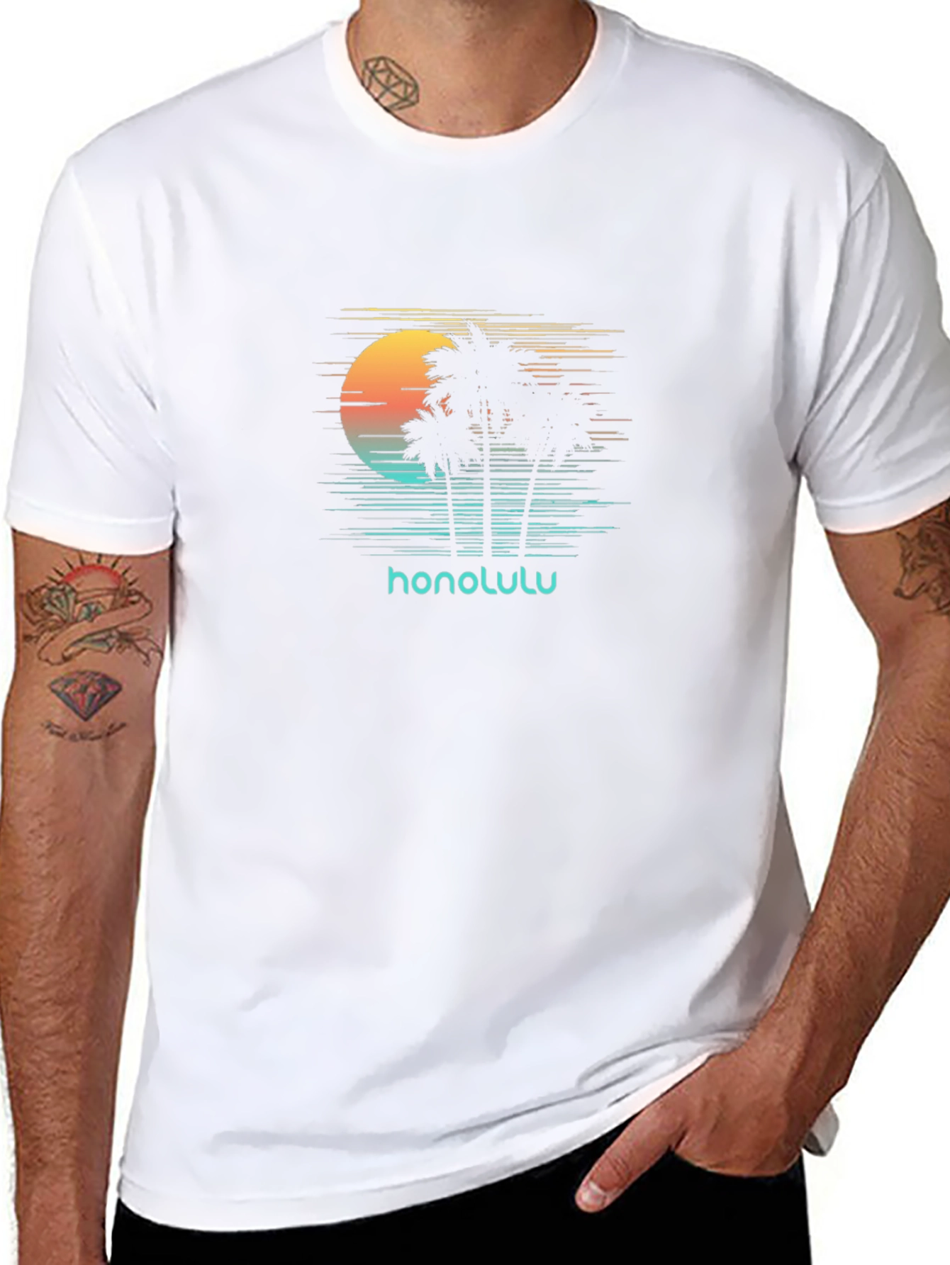 Honolulu Sunset Palm Tree Graphic Tee - 8