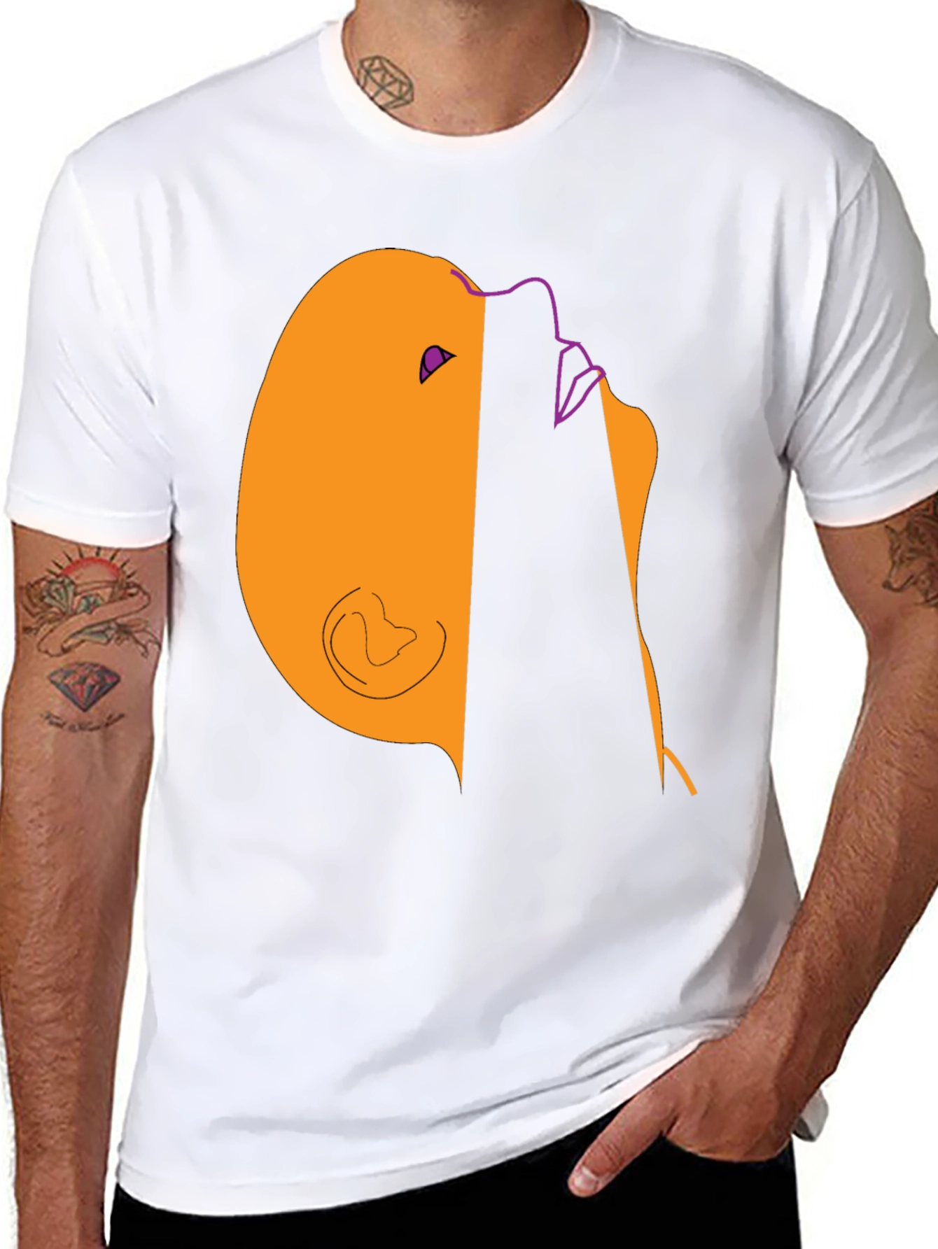 Black Abstract Face Graphic Tee - Modern Casual Style view 8