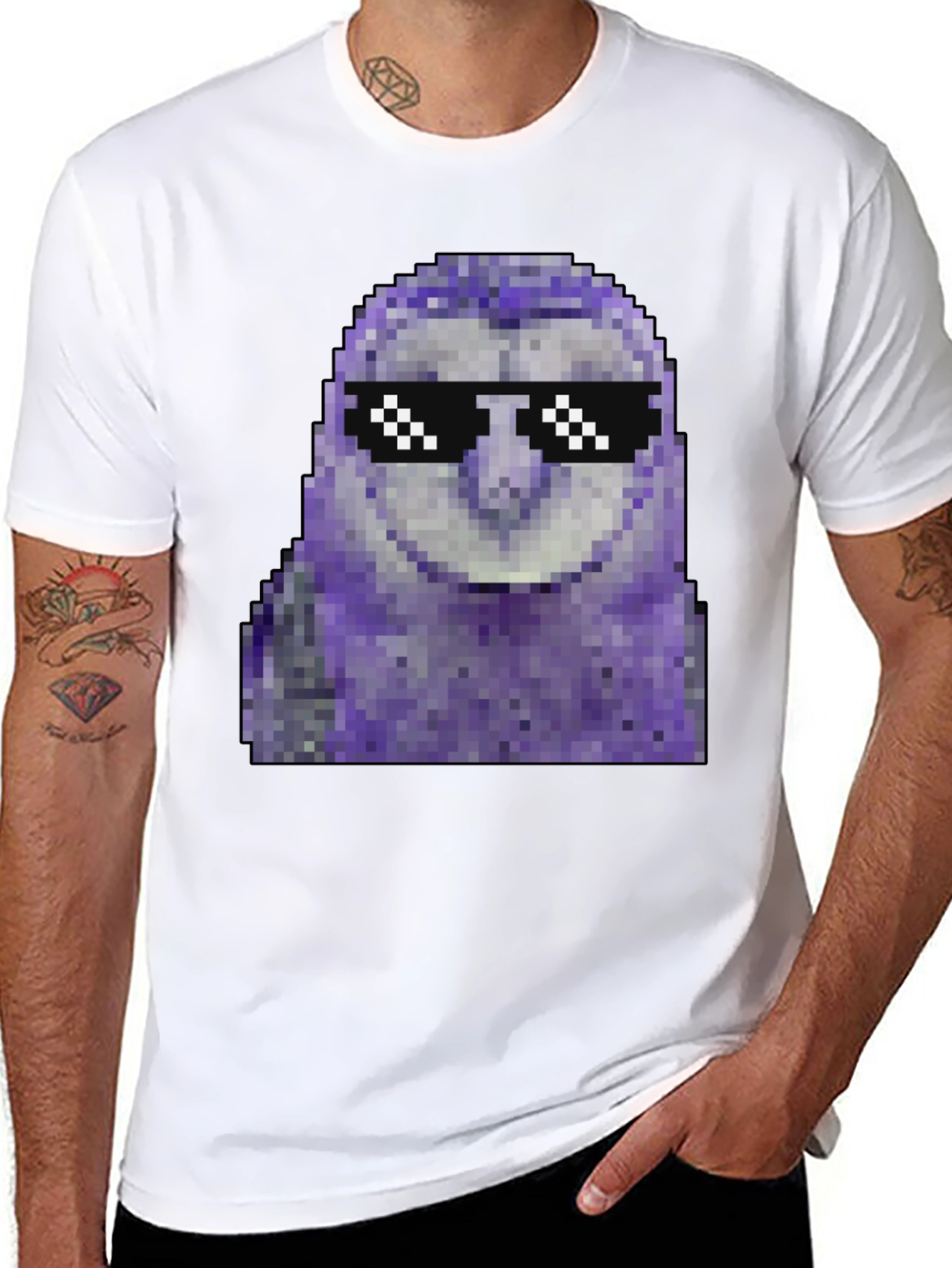 Black Pixel Owl T-Shirt - Cool Deal With It Shades view 8