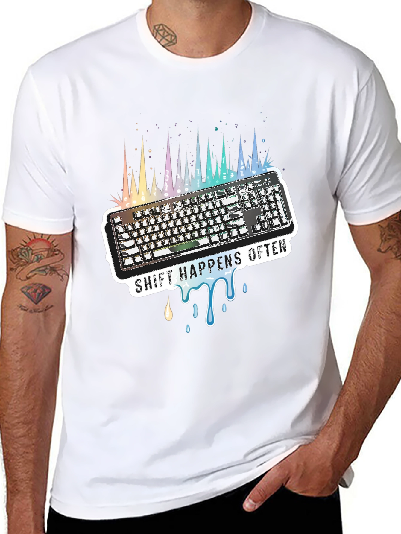 Black Shift Happens Often Keyboard T-Shirt view 8