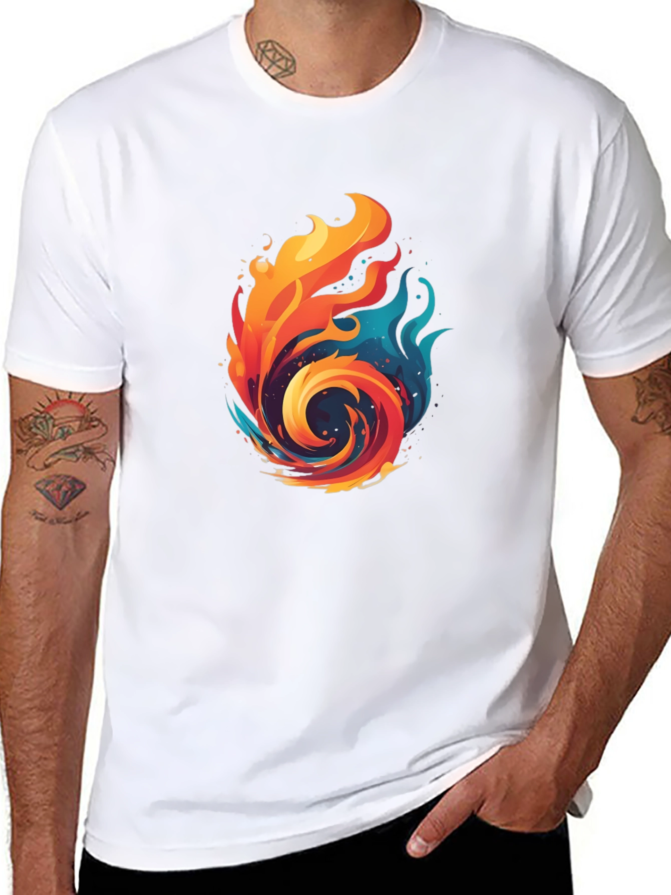 Black Fire and Ice Graphic Black T-Shirt view 8