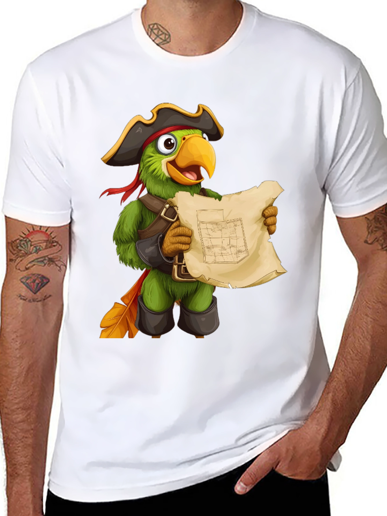 Black Parrot Pirate T-Shirt - Funny Cartoon Bird Tee view 8