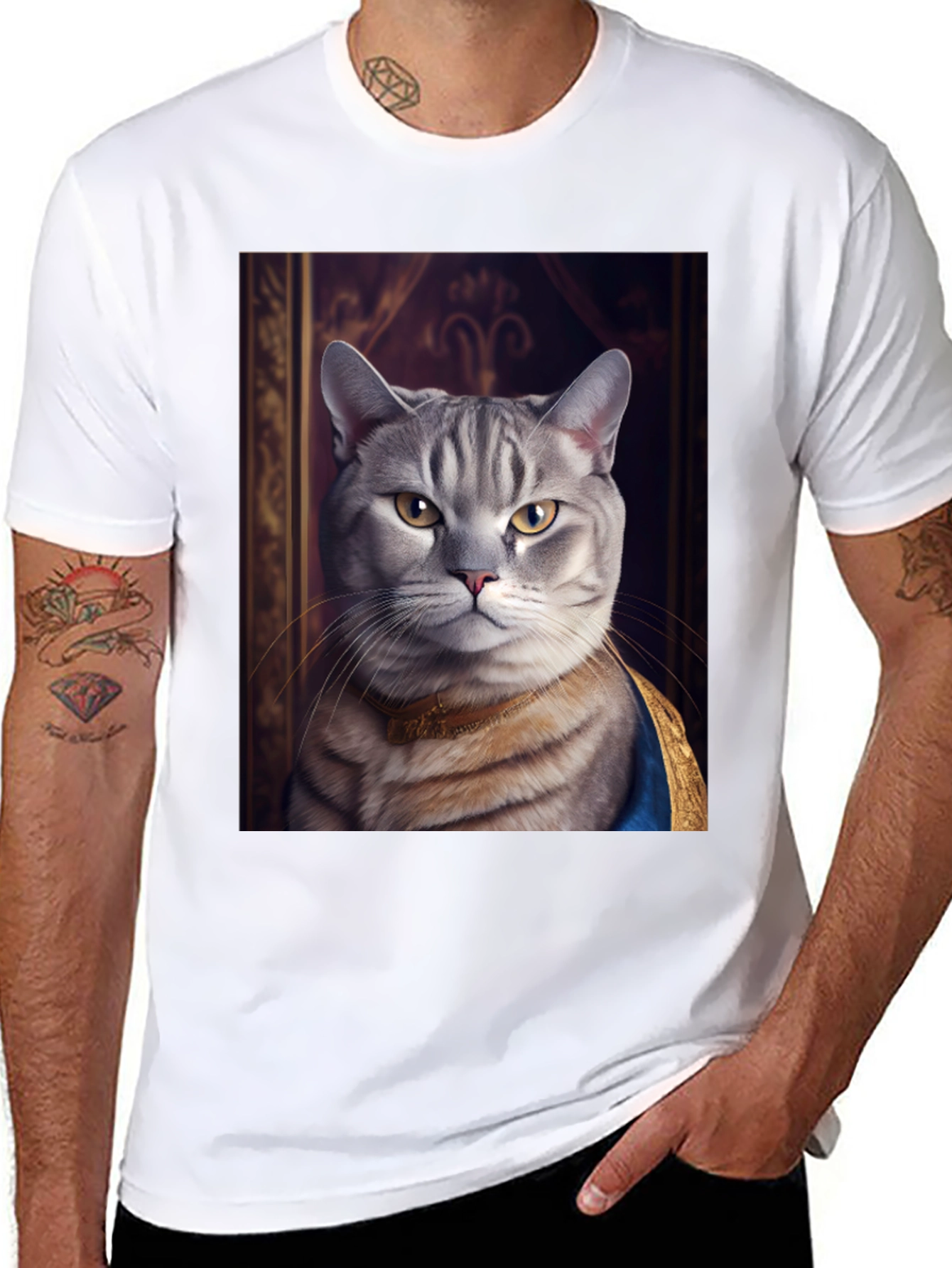 Black Regal Cat Portrait T-Shirt - Funny Pet Tee view 8