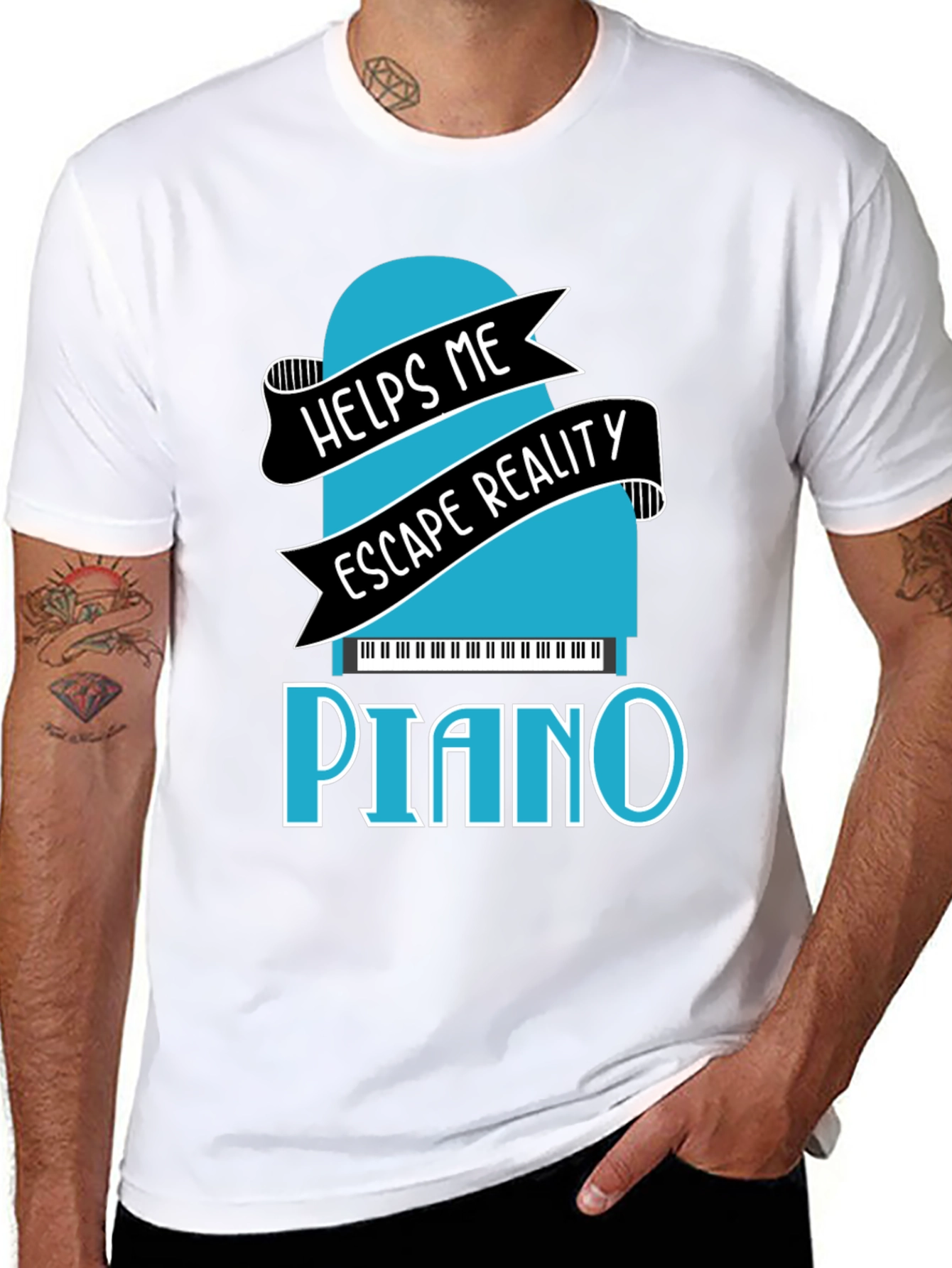 Black Piano Escape Reality Graphic T-Shirt view 8