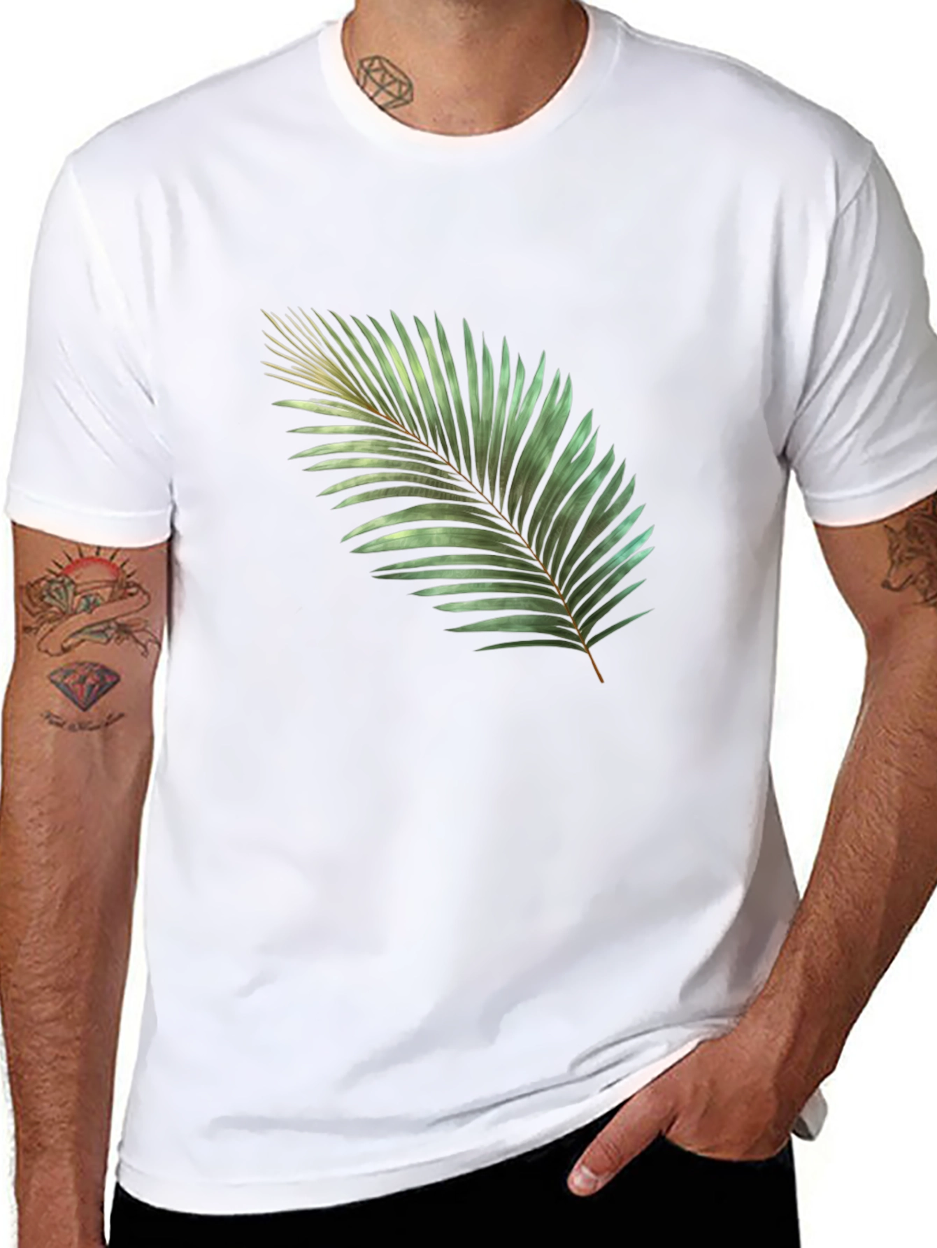 Black Tropical Palm Leaf Graphic T-Shirt - Black view 8