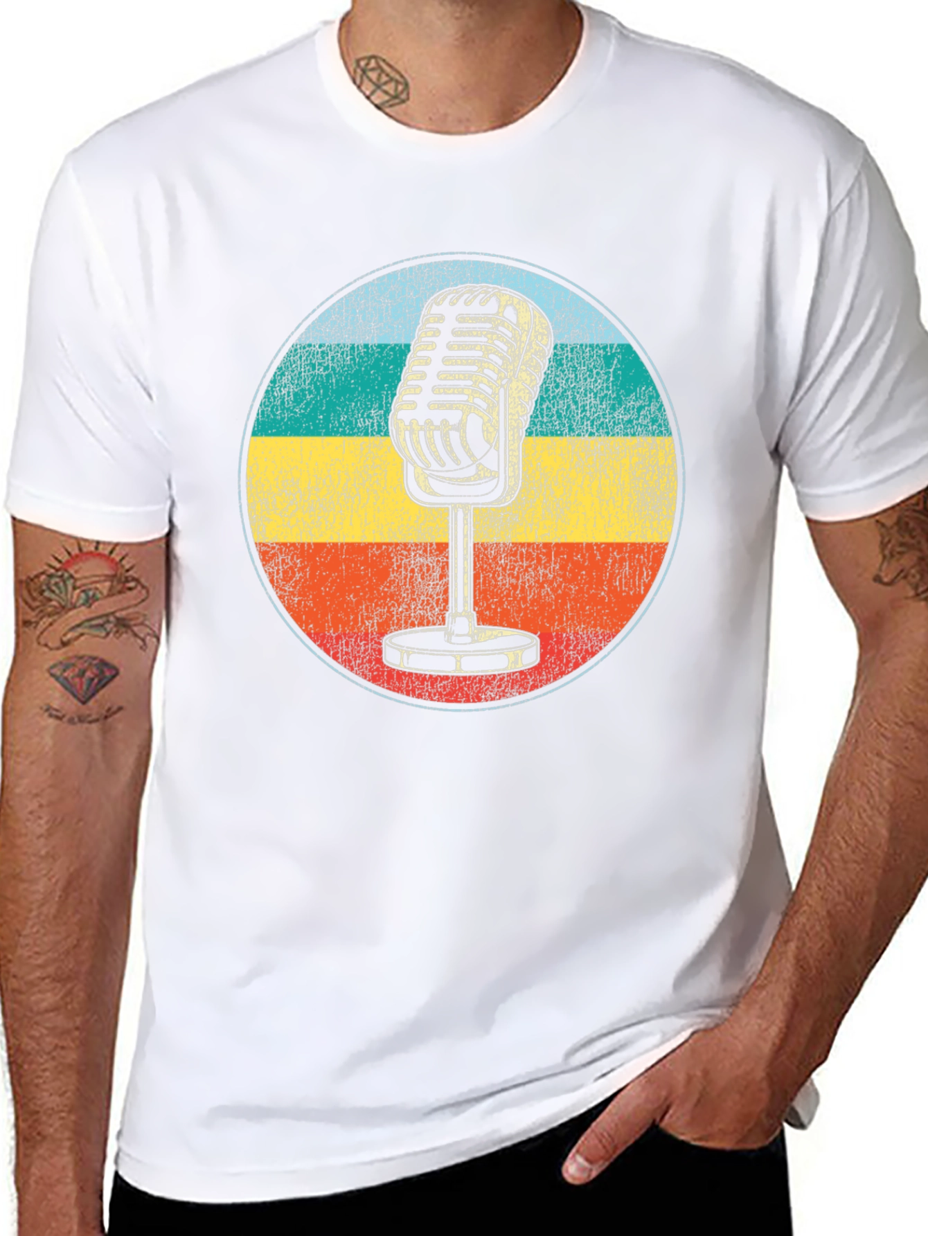 Black Vintage Microphone Graphic Tee view 8