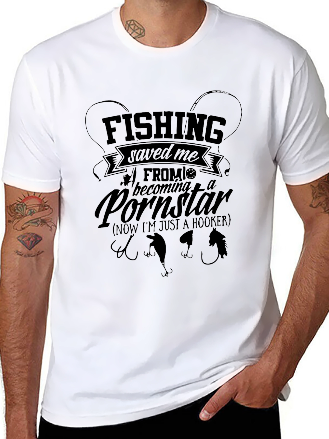 Black Fishing Saved Me Funny Graphic T-Shirt view 8