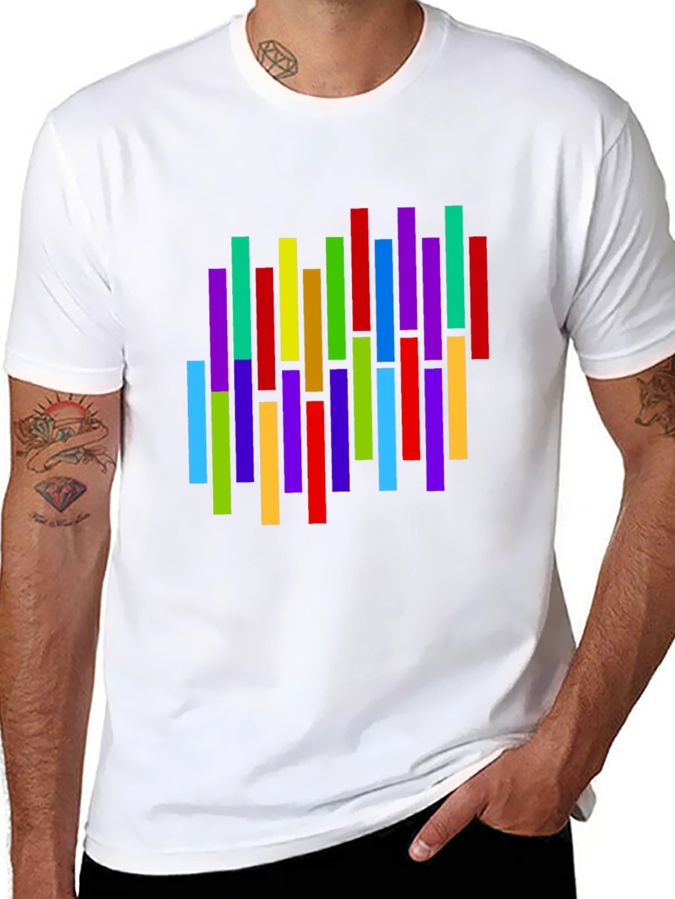 Black Colorful Vertical Stripes Graphic T-Shirt view 8