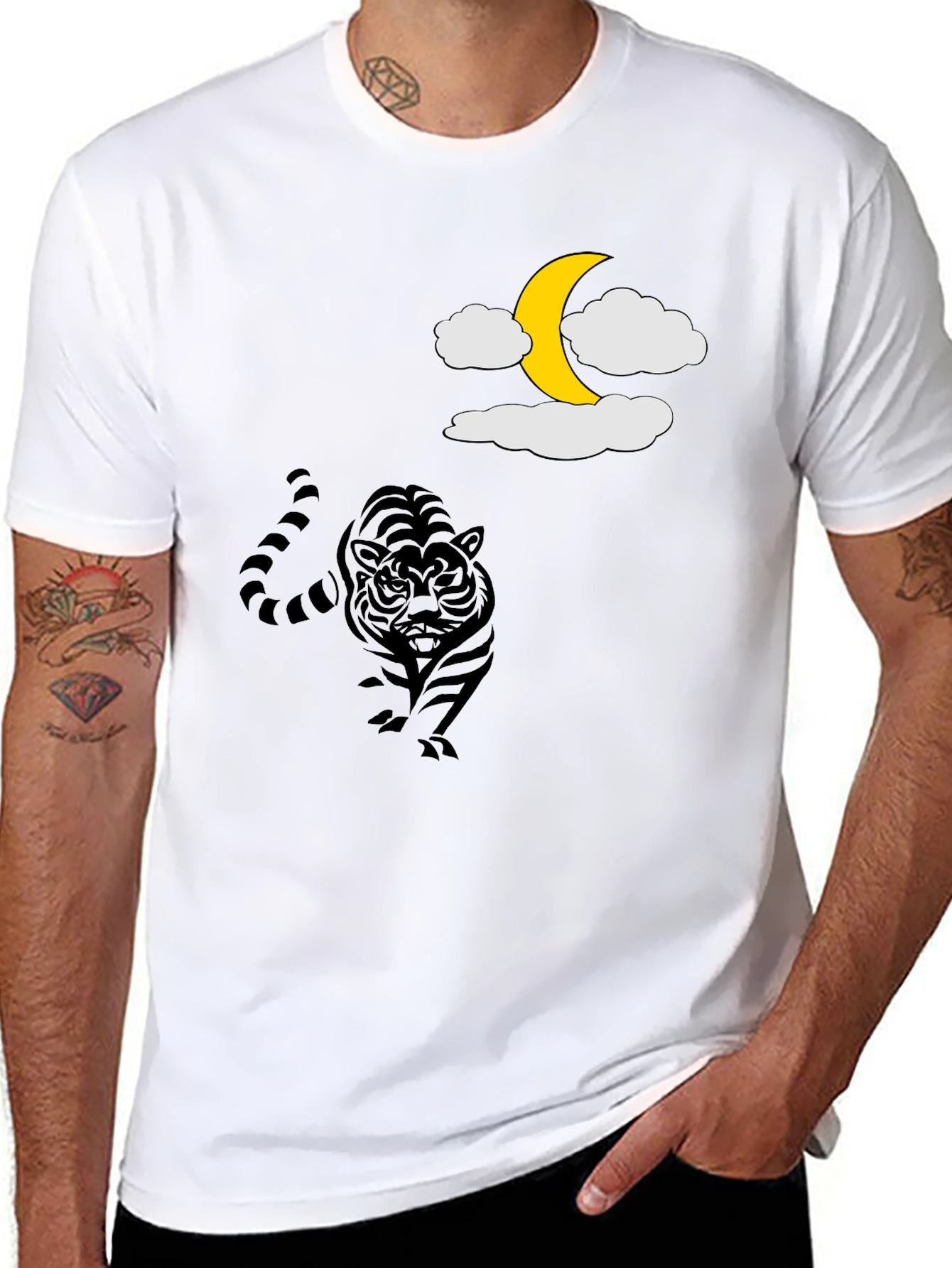 Black Tiger Moon Graphic Tee - Black Cotton T-Shirt view 8